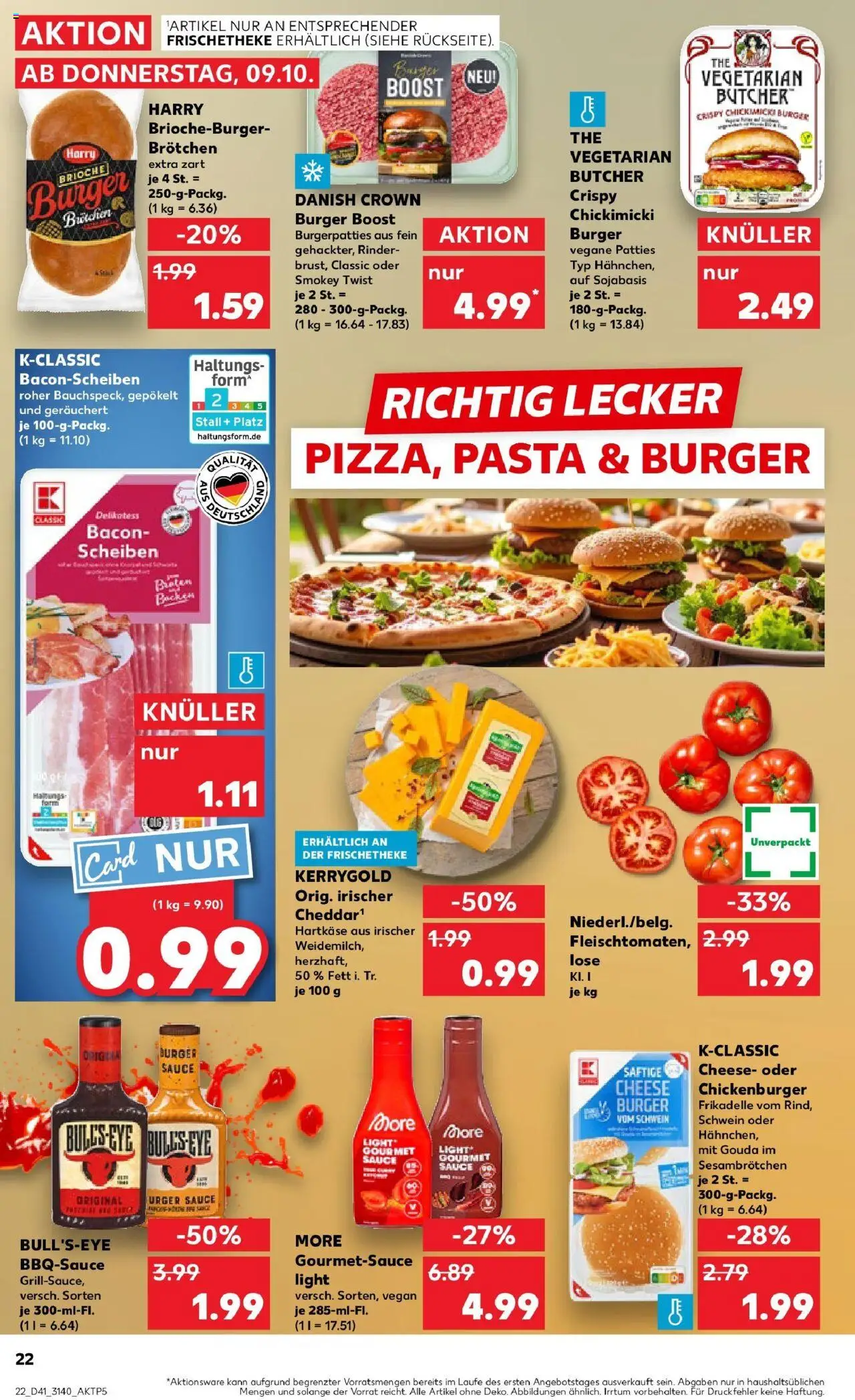 Kaufland prospekt Taucha	 – gültig ab 09.10.2025 | Seite: 22 | Produkte: Gouda, Burger, Pasta