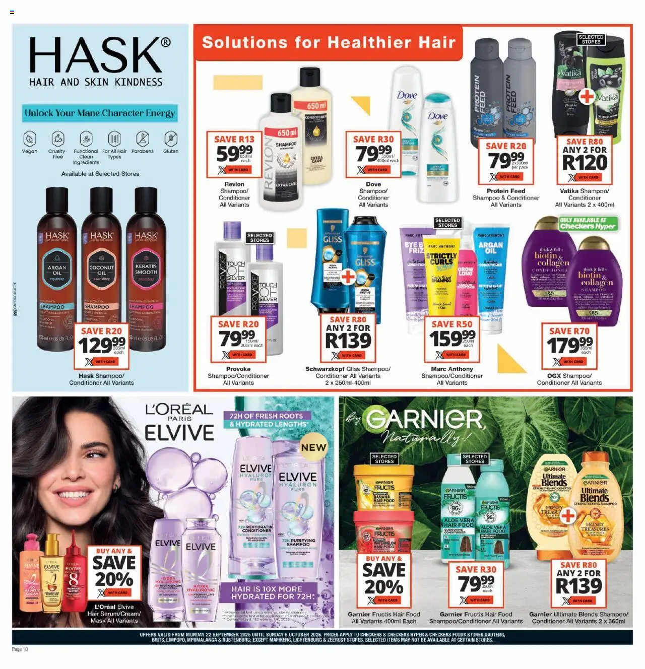 New Checkers catalogue – valid from 22.09.2025 | Page: 10 | Products: Shampoo, Conditioner, Mask, Water