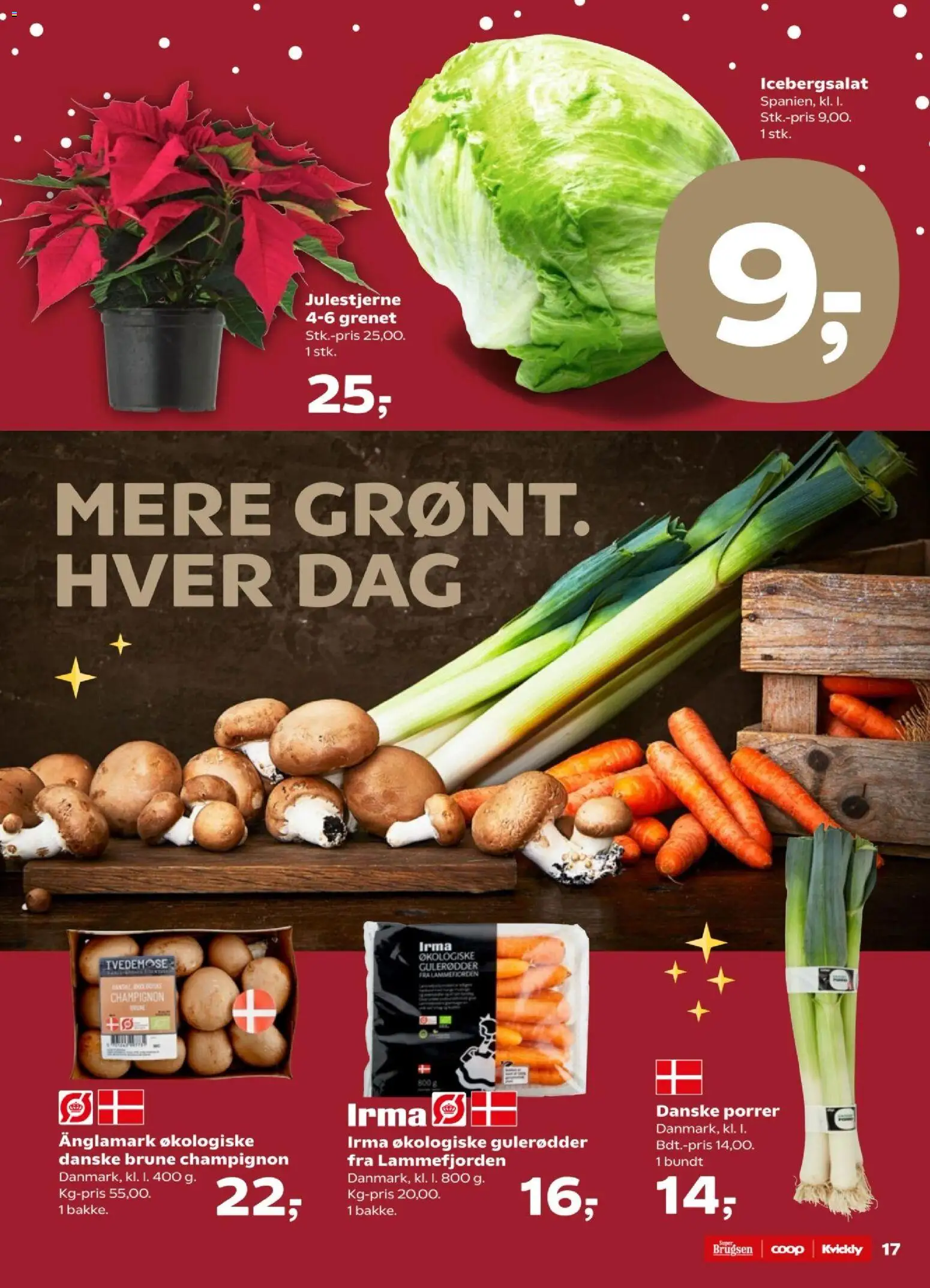 Super Brugsen tilbudsavis – gyldig fra 28.11.2025 | Side: 17 | Produkter: Champignon, Gulerødder, Porrer, Icebergsalat