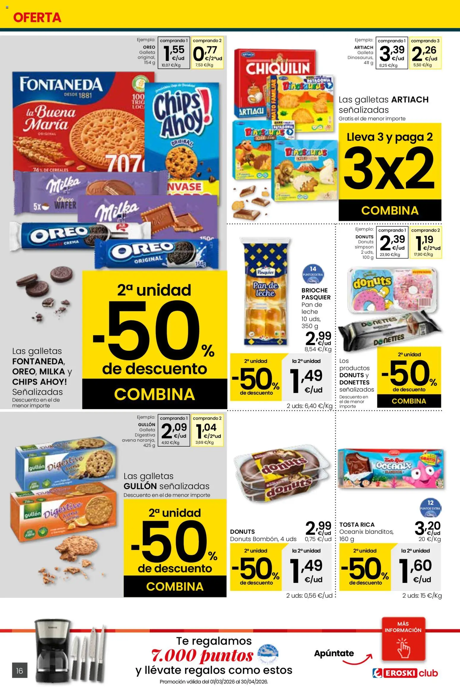 Eroski - Viste tu cesta de primavera Center │ válido desde el 12.03.2026 | Página: 16 | Productos: Leche, Pan, Crema, Donuts