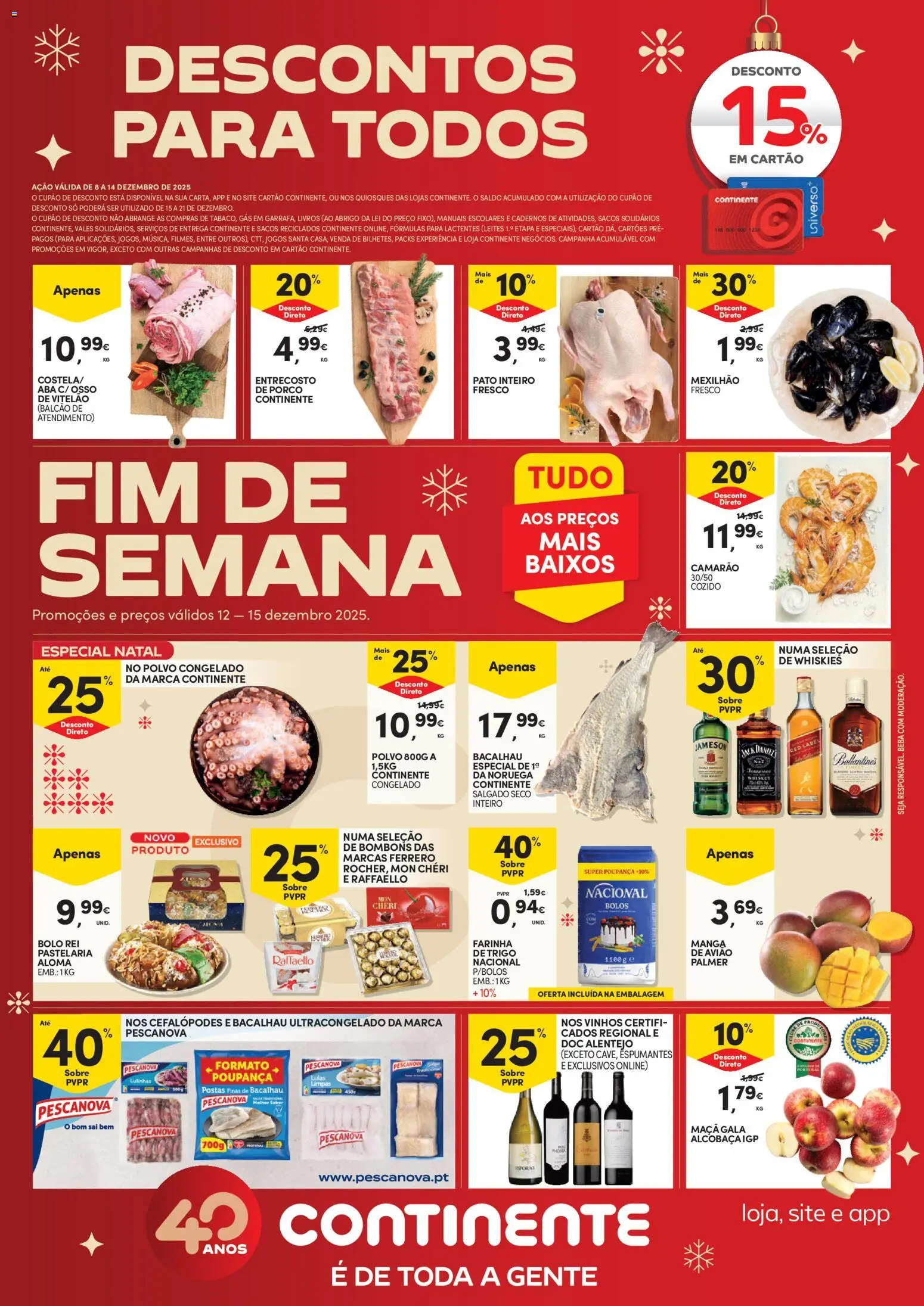 Continente - Fim de Semana │ válido de 12.12.2025 | Página: 1 | Produtos: Bacalhau, Farinha de trigo, Lulas, Camarão