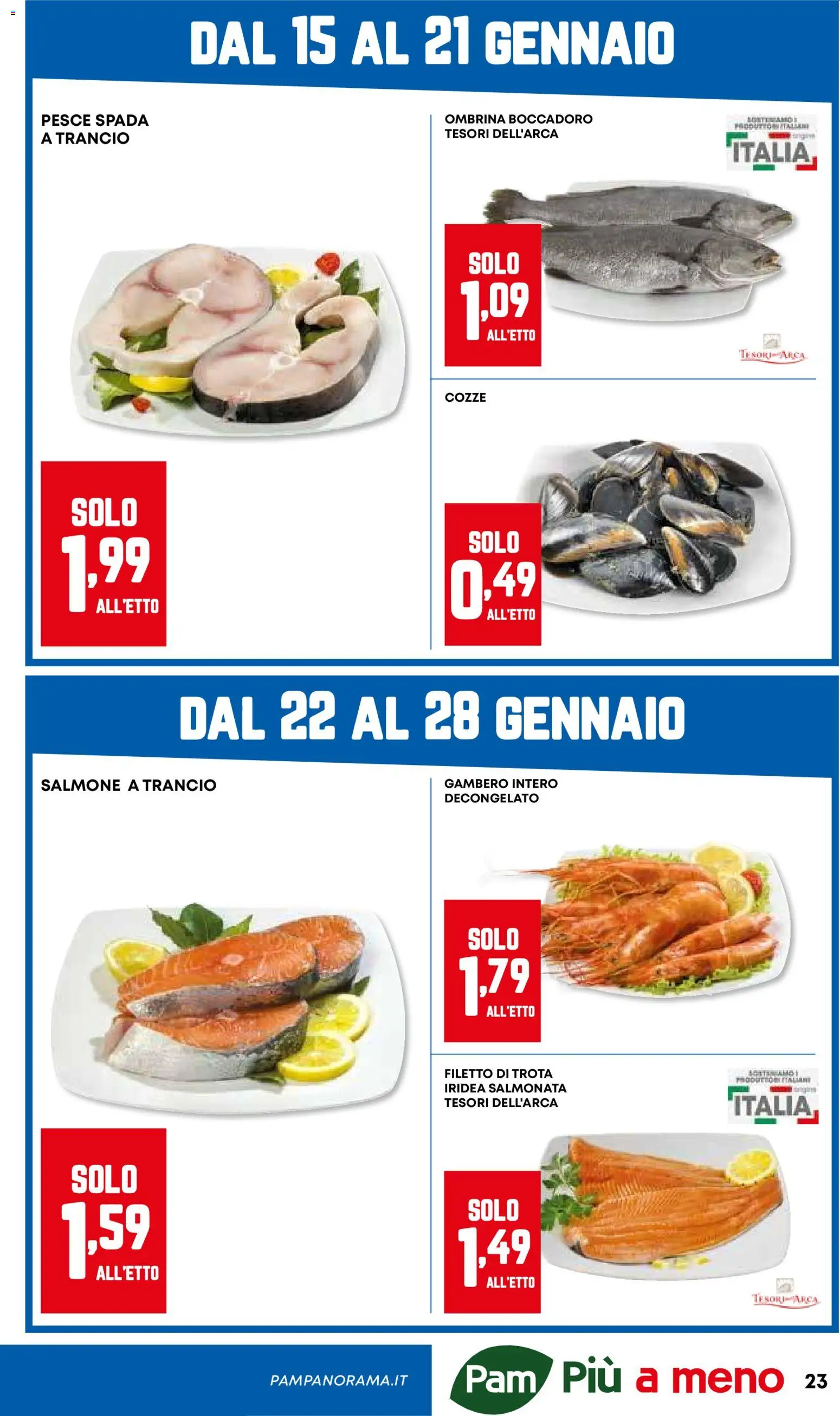 Volantino Panorama del 15.01.2026 | Pagina: 23 | Prodotti: Salmone, Cozze, Trota, Pesce spada