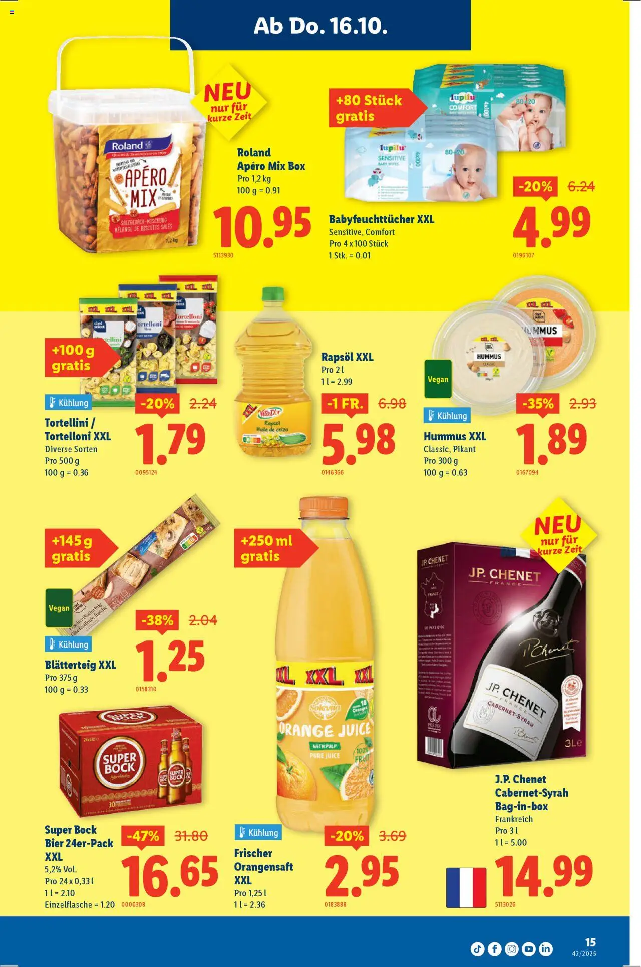 Lidl Aktionen – gültig ab 16.10.2025 | Seite: 15 | Produkte: Box, Rapsöl, Orangensaft, Bier