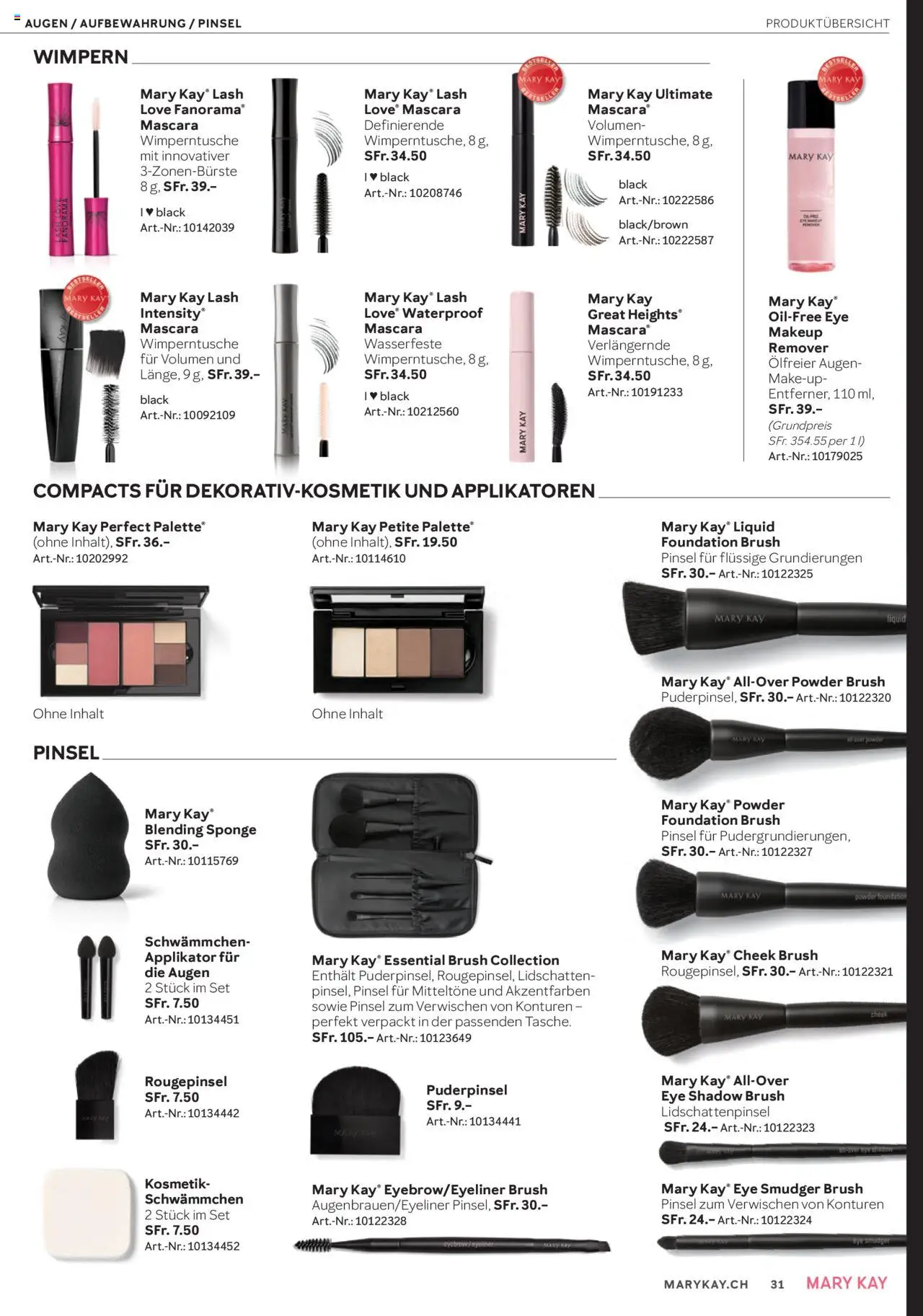 Mary Kay Aktionen – gültig ab 16.10.2025 | Seite: 31 | Produkte: Blush, Wimperntusche, Eyeliner, Puderpinsel