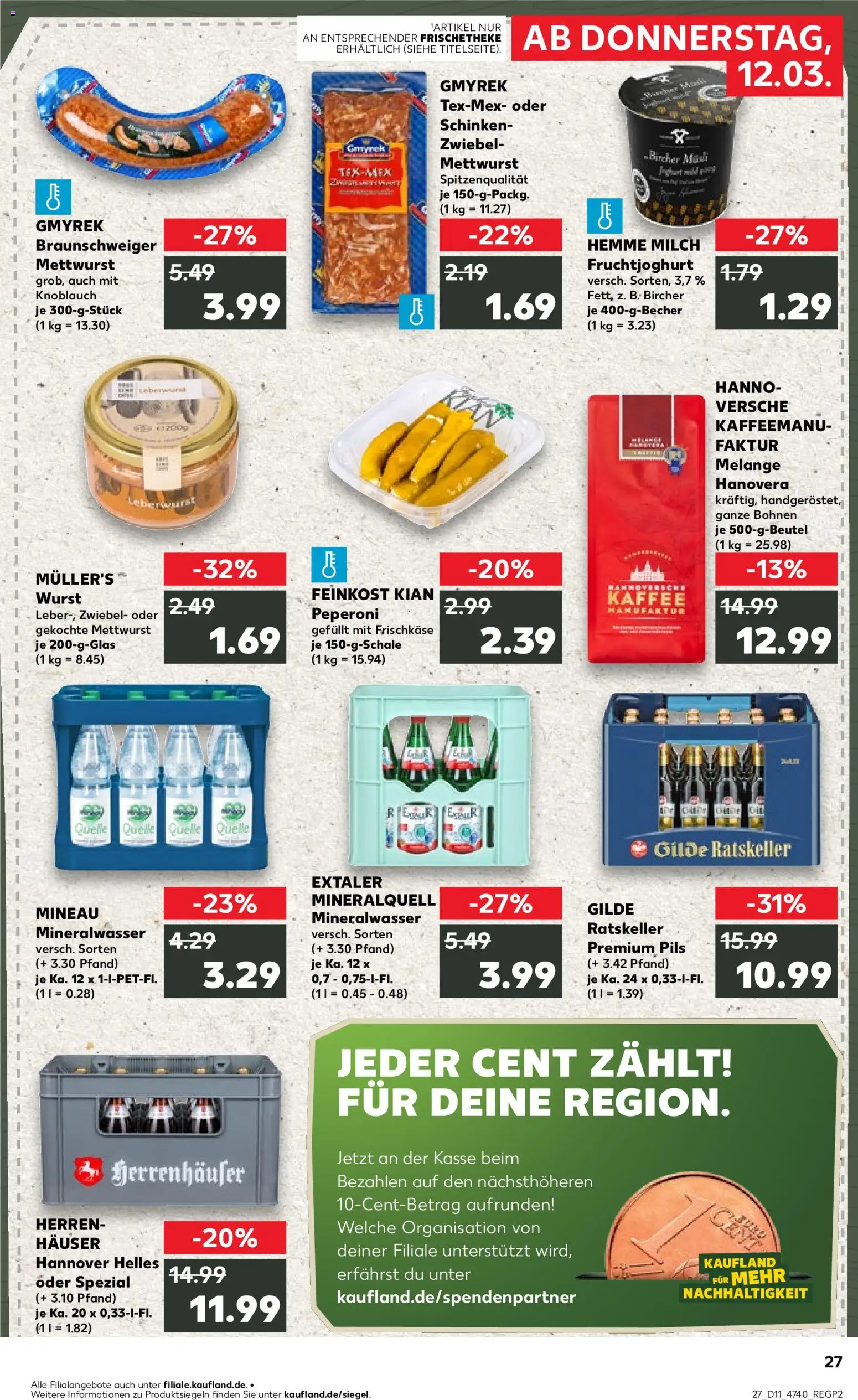 Kaufland Prospekt Hannover	 – gültig ab 12.03.2026 | Seite: 27 | Produkte: Kaffee, Pils, Knoblauch, Frischkase