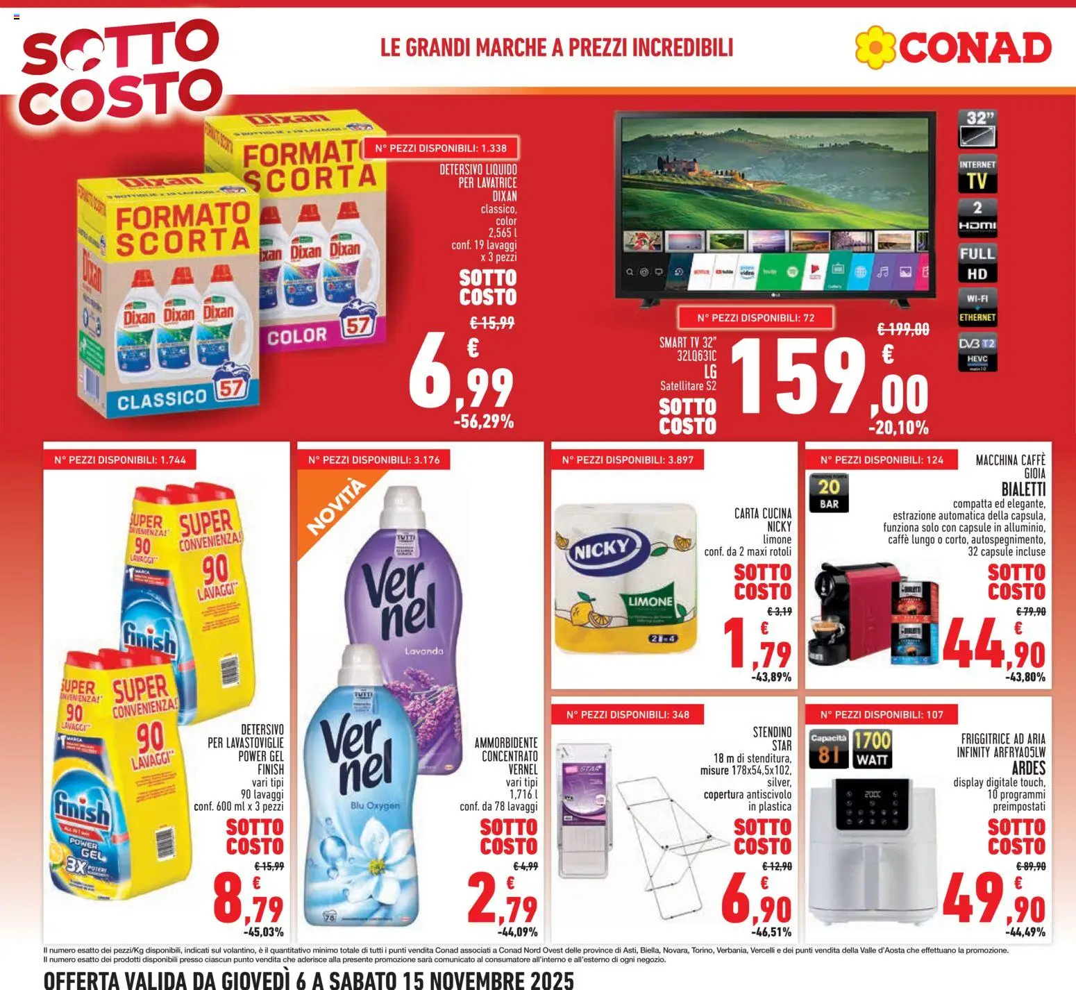Volantino Conad del 06.11.2025 | Pagina: 6 | Prodotti: Detersivo per lavastoviglie, Lavastoviglie, Satellitare, Stendino