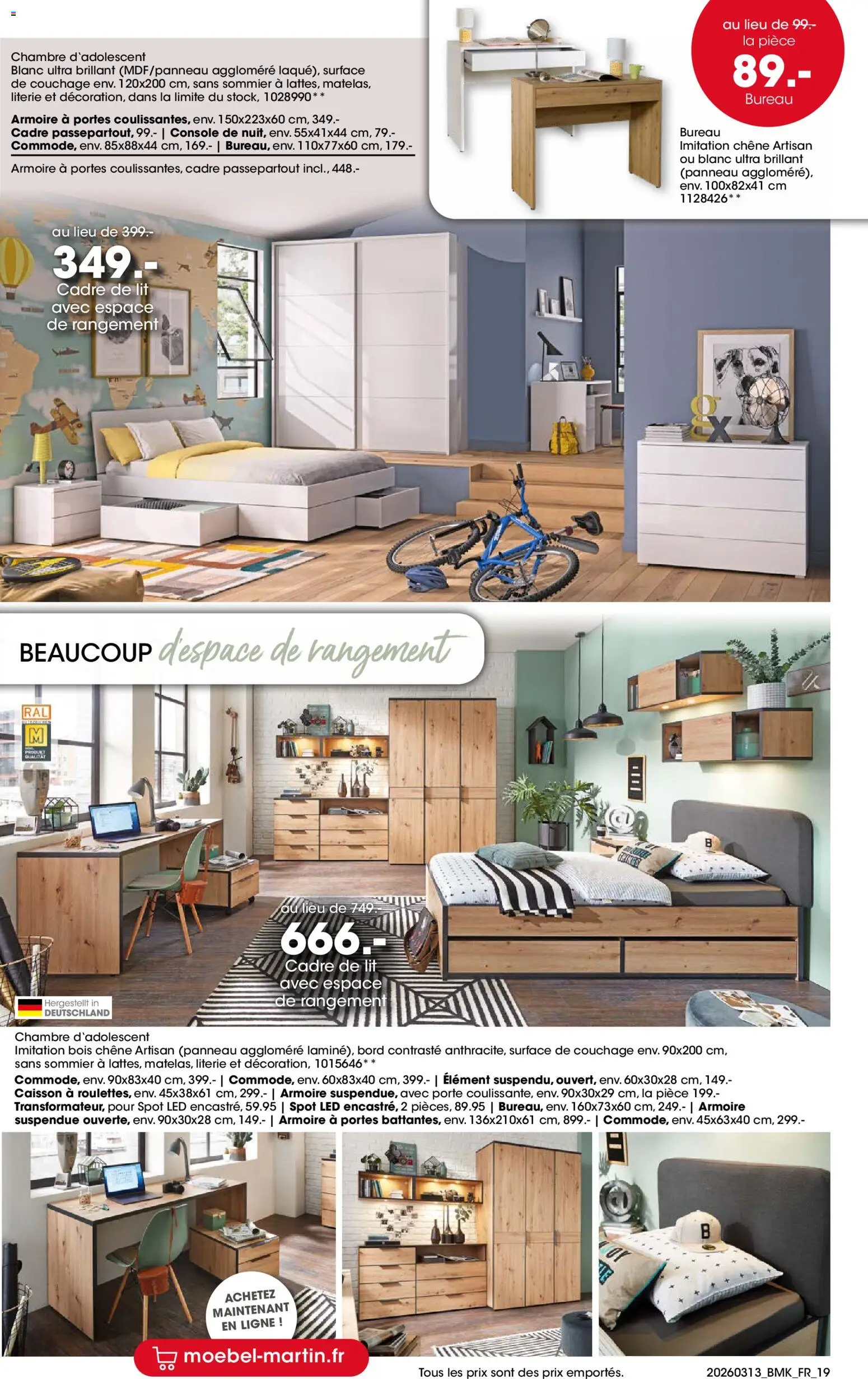 {H1} | Page: 19 | Produits: Bureau, Lit, Sommier, Cadre