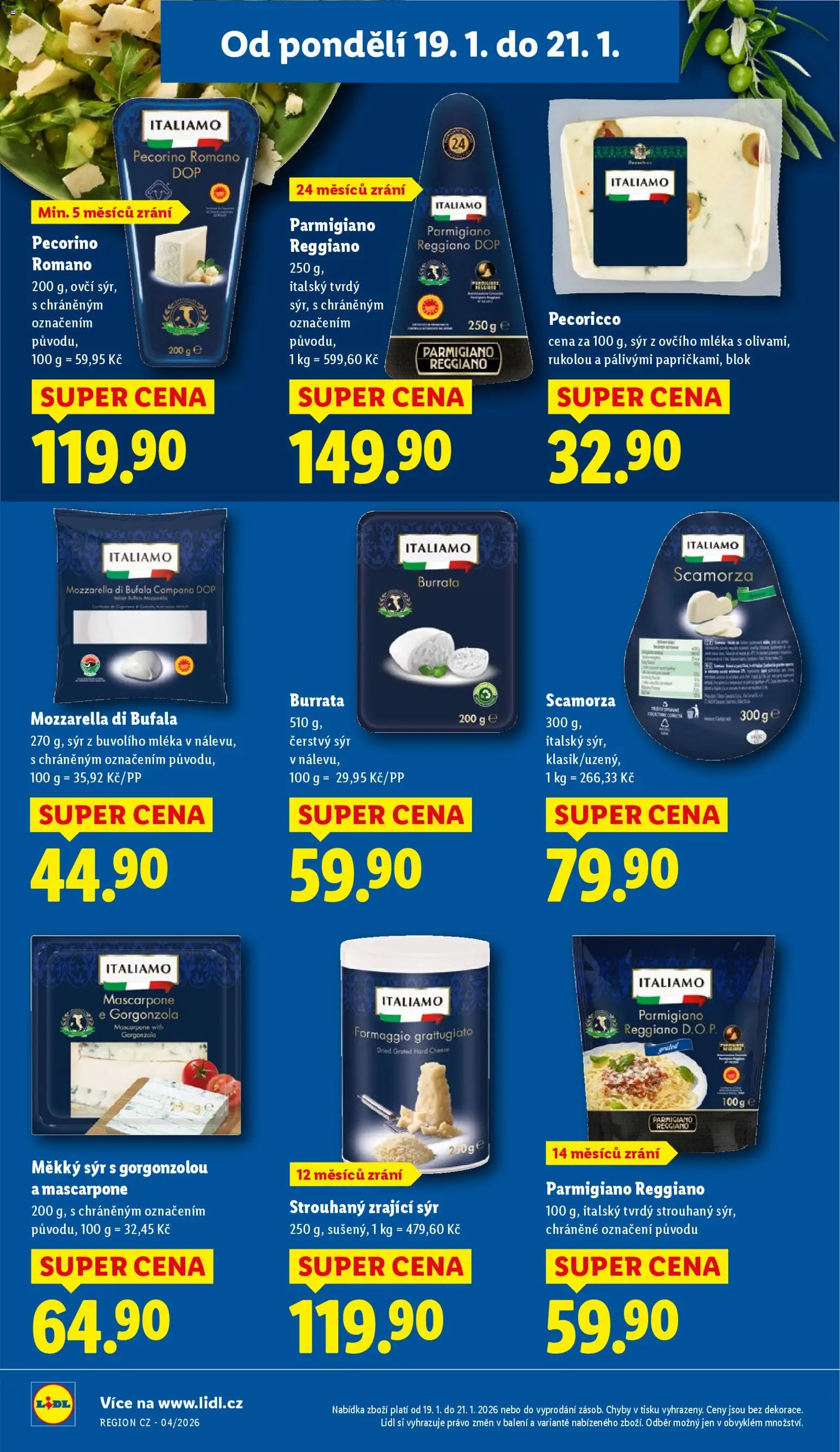 Lidl leták od 19.01.2026 | Strana: 16 | Produkty: Sýr, Gorgonzola, Parmigiano Reggiano, Čerstvý sýr