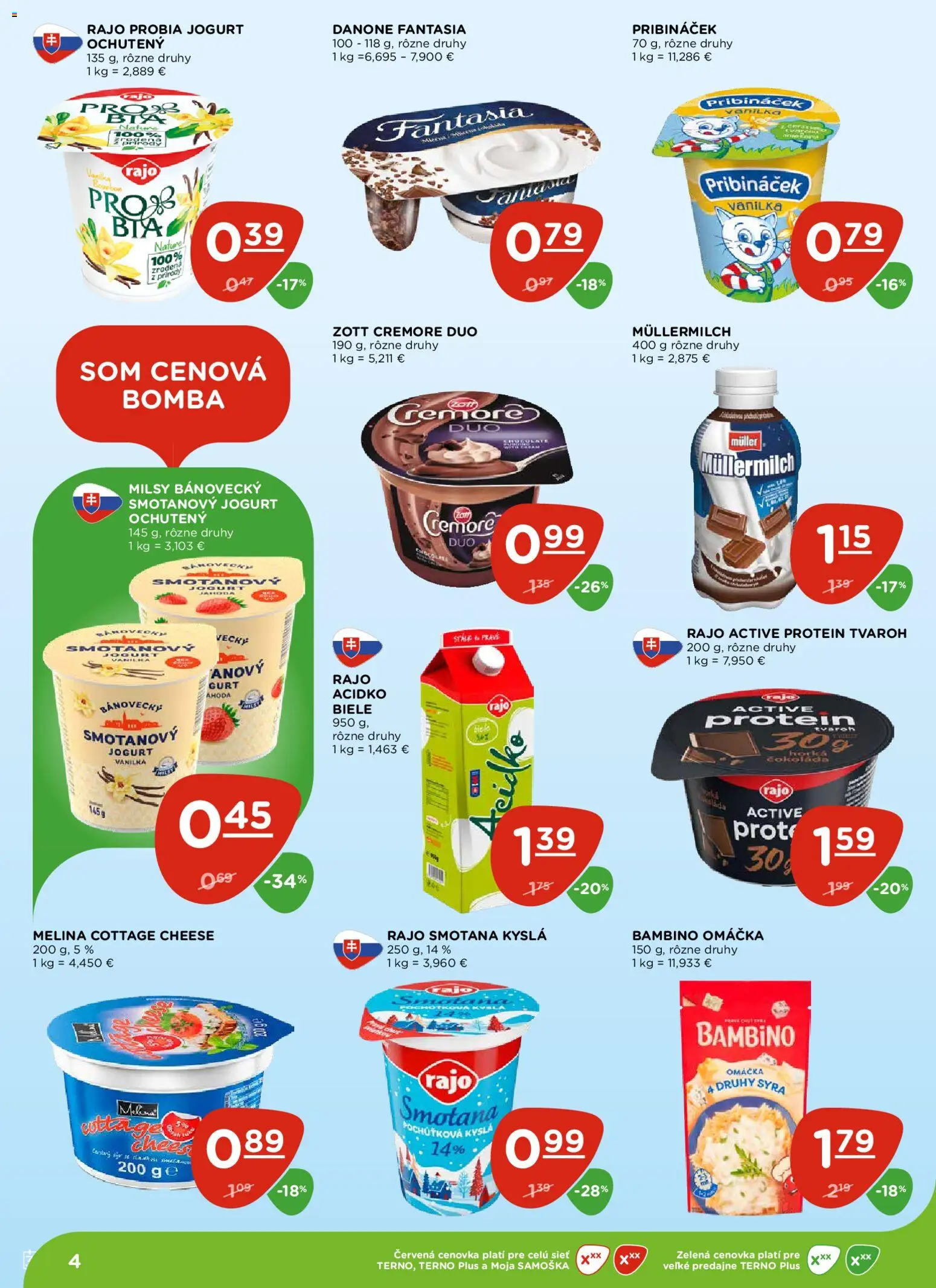 Nové Terno akcie – leták je platný od 13.11.2025 | Strana: 4 | Produkty: Jogurt, Smotana, Tvaroh, Acidko