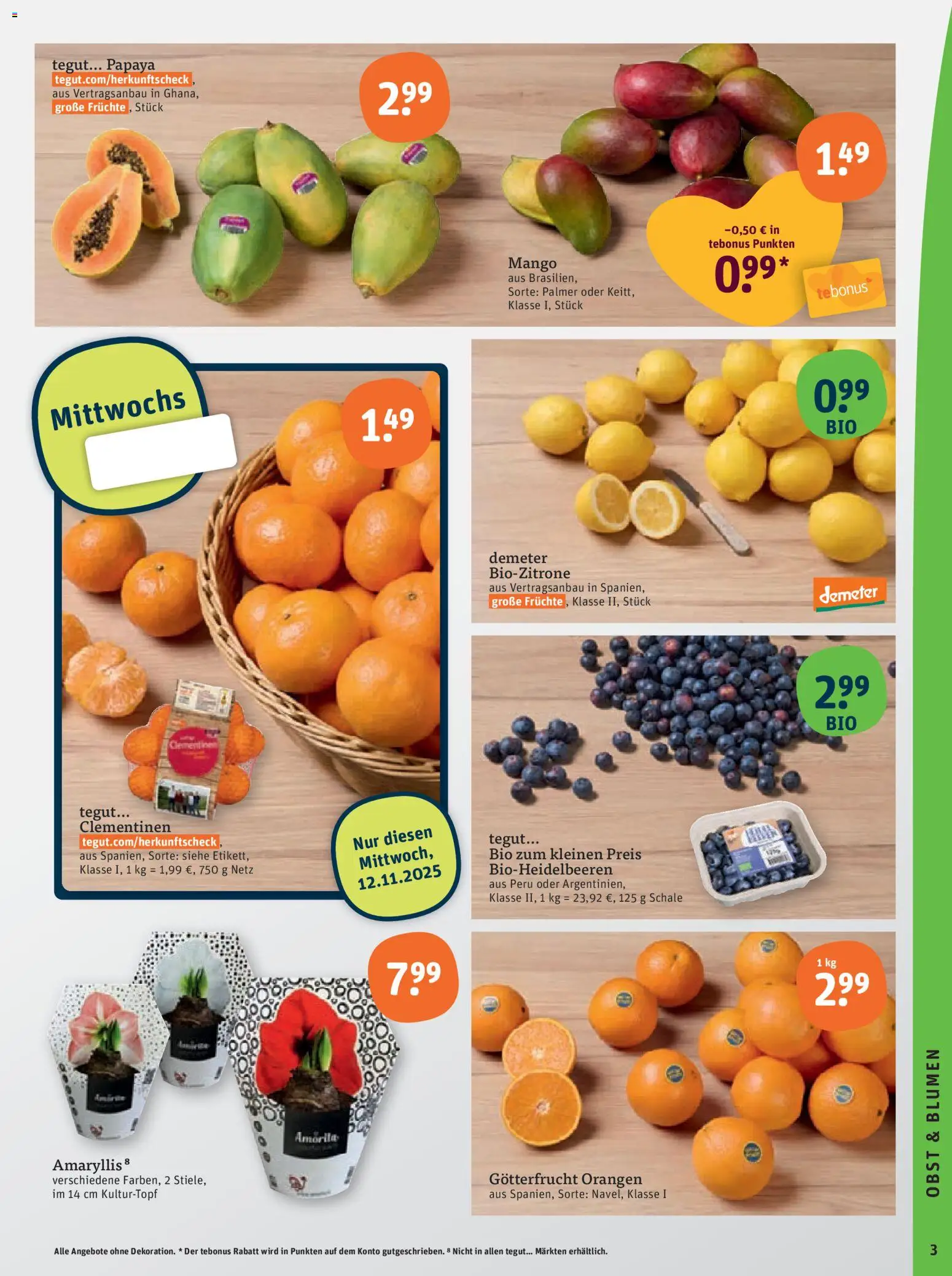 Tegut Prospekt – gültig ab 10.11.2025 | Seite: 5 | Produkte: Blumen, Orangen, Obst, Mango