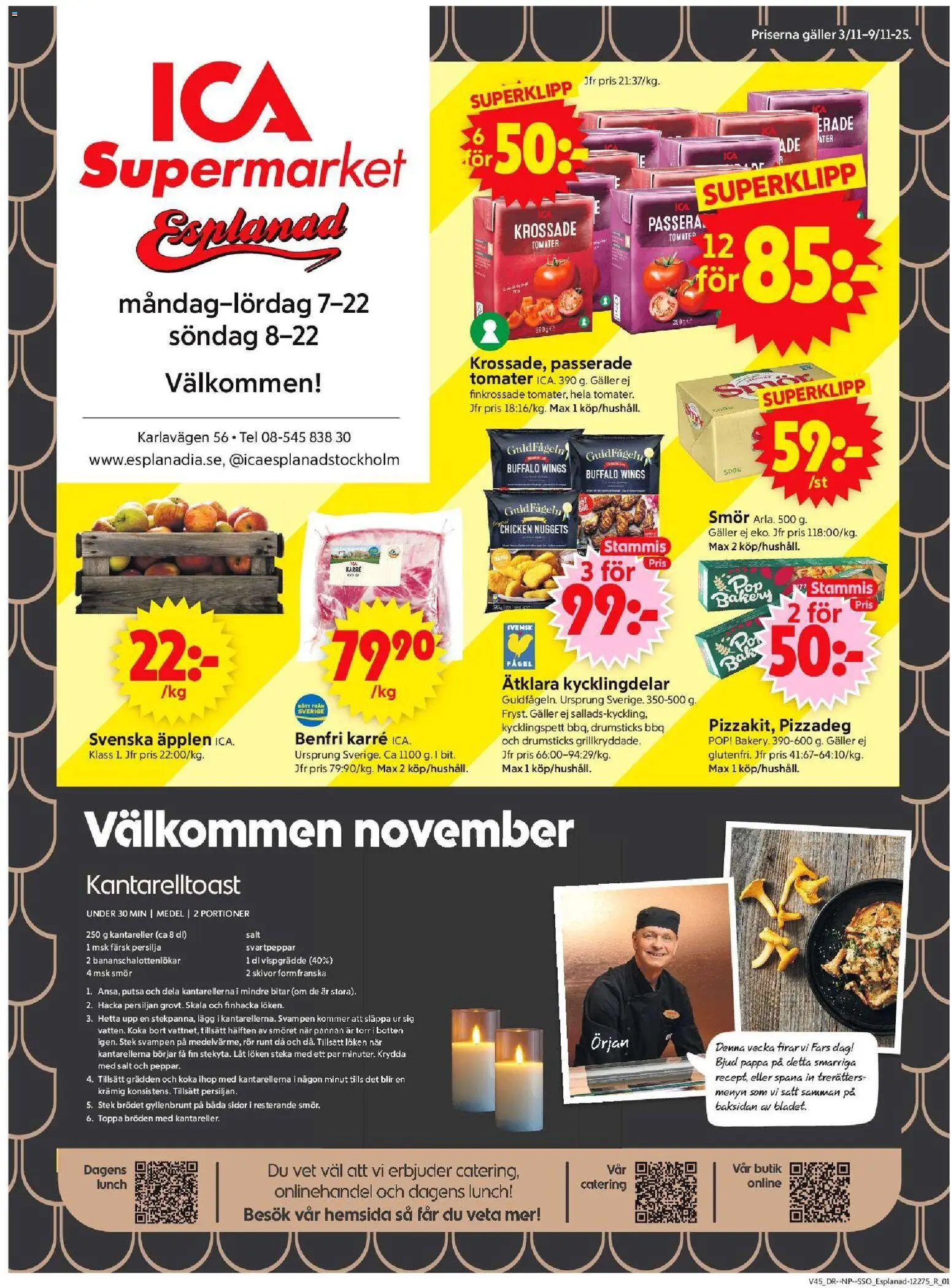 ICA Supermarket reklamblad aktuell från 03.11.2025 | Sida: 1 | Produkter: Salt, Galler, Smör, Tomater