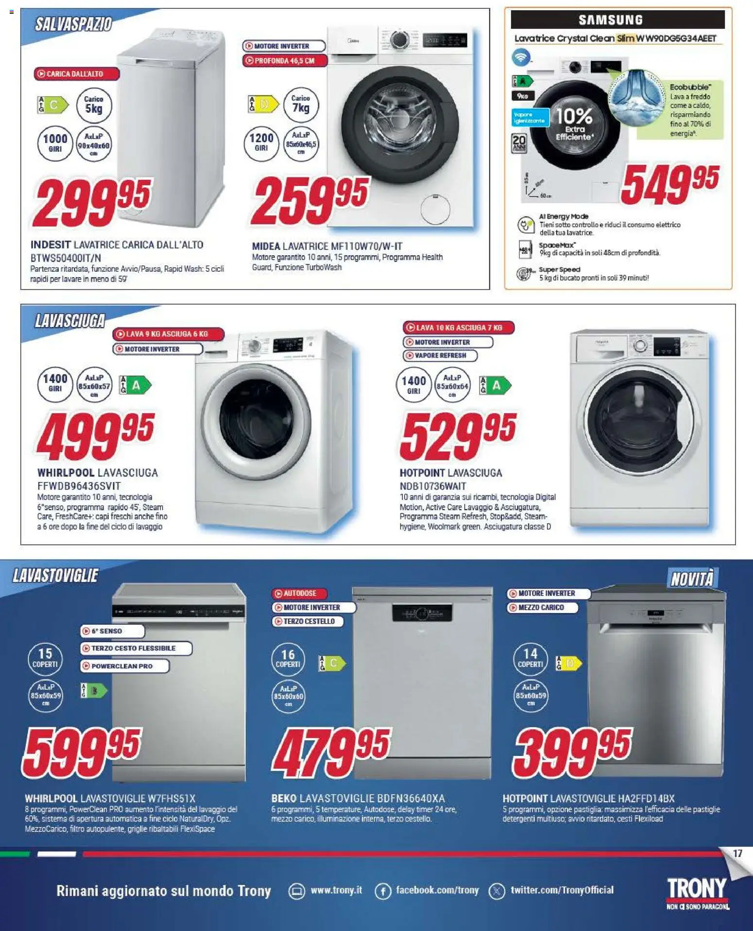 Volantino Trony del 15.01.2026 | Pagina: 17 | Prodotti: Lavasciuga, Lavatrice, Lavastoviglie, Samsung