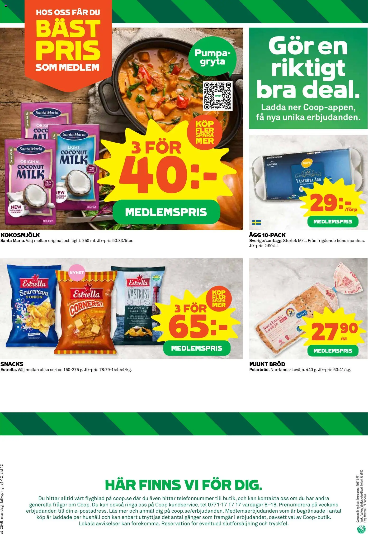 Coop reklamblad aktuell från 10.11.2025 | Sida: 12 | Produkter: Chips, Ägg, Bröd, Pumpa
