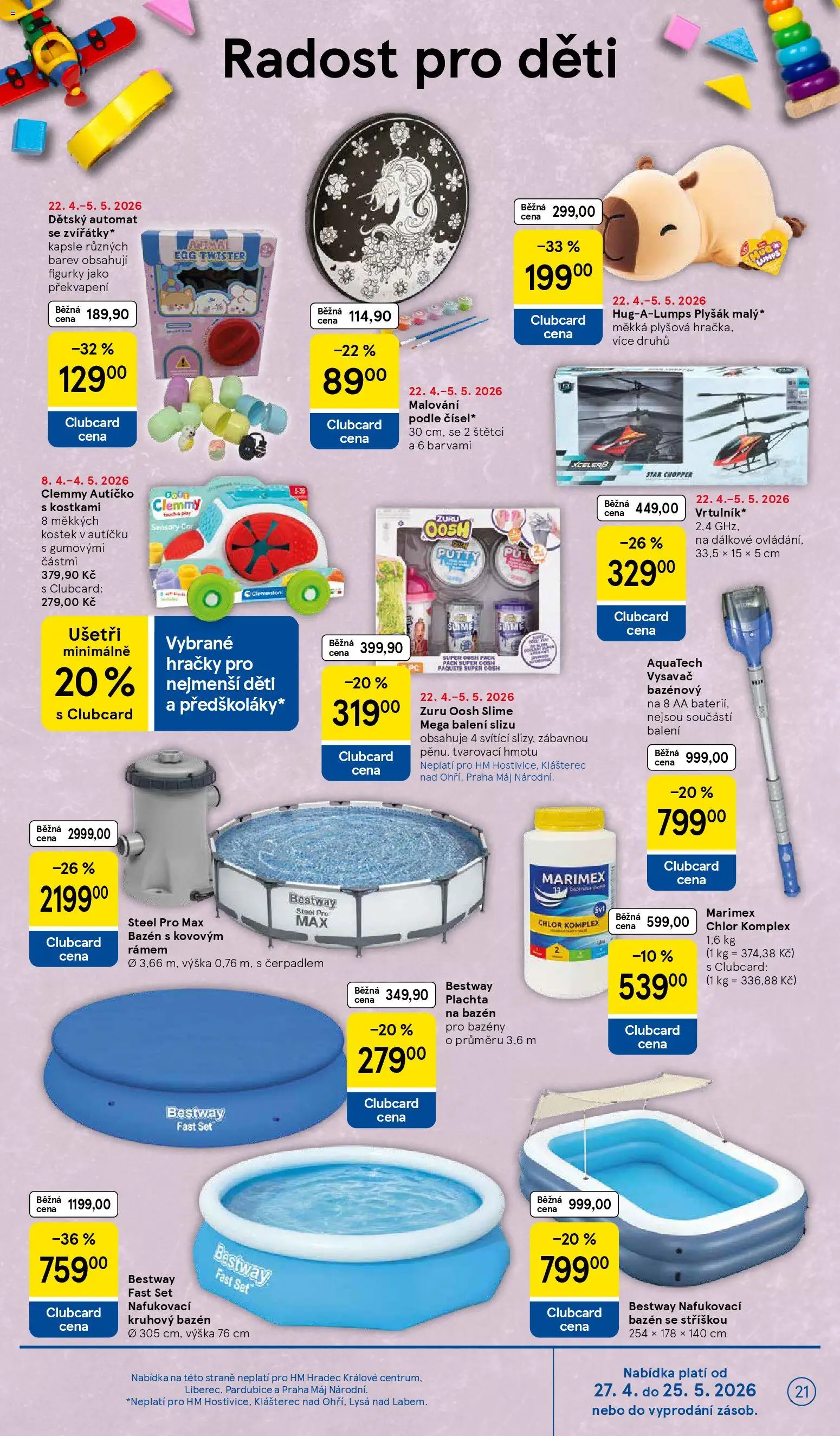 Tesco leták - Hypermarket od 29.04.2026 | Strana: 21 | Produkty: Kapsle, Figurky, Nafukovací bazén, Plyšák