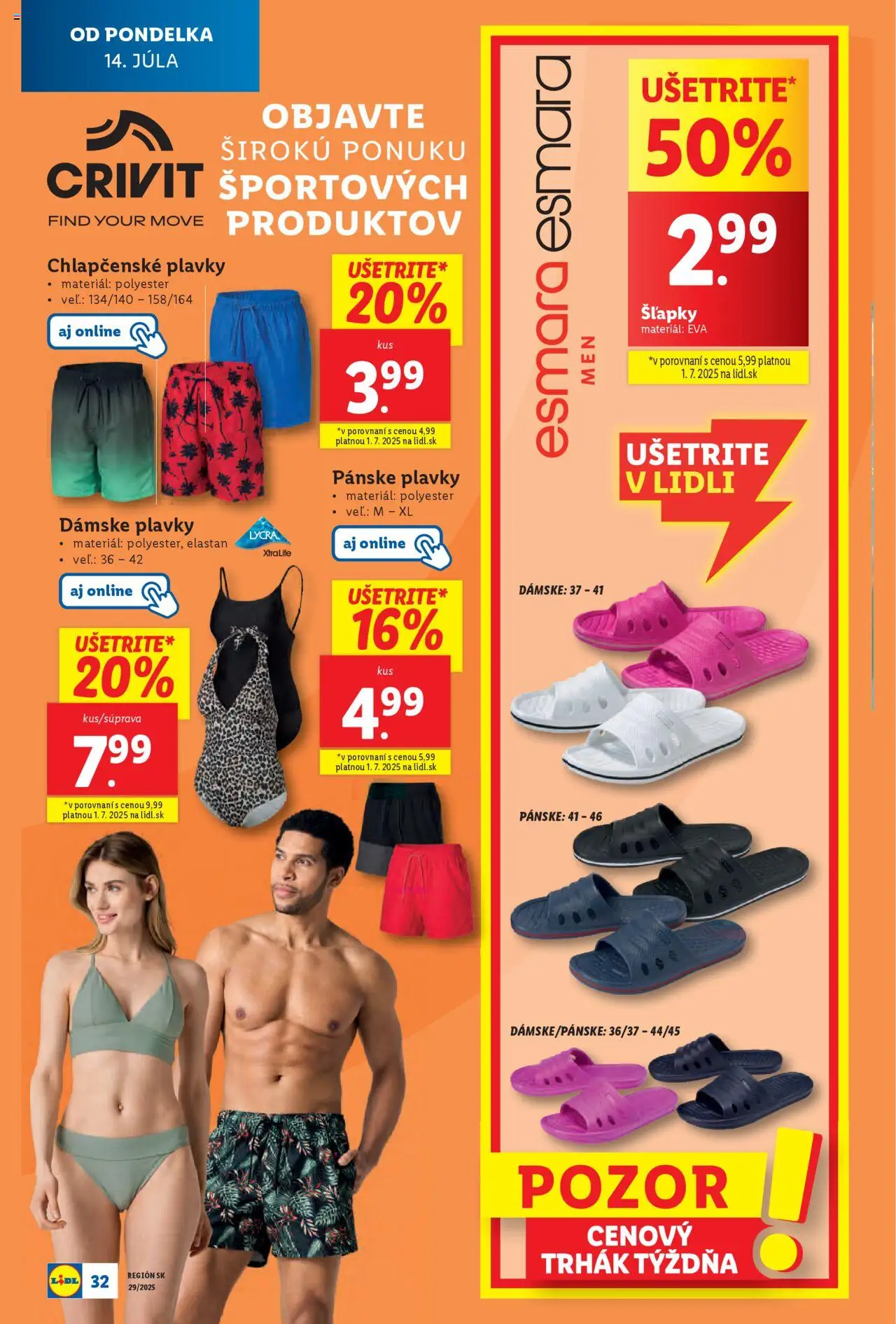 Lidl leták │ platný od 14.07.2025 | Strana: 36 | Produkty: Plavky, Šľapky, Dámske plavky, Pánske plavky