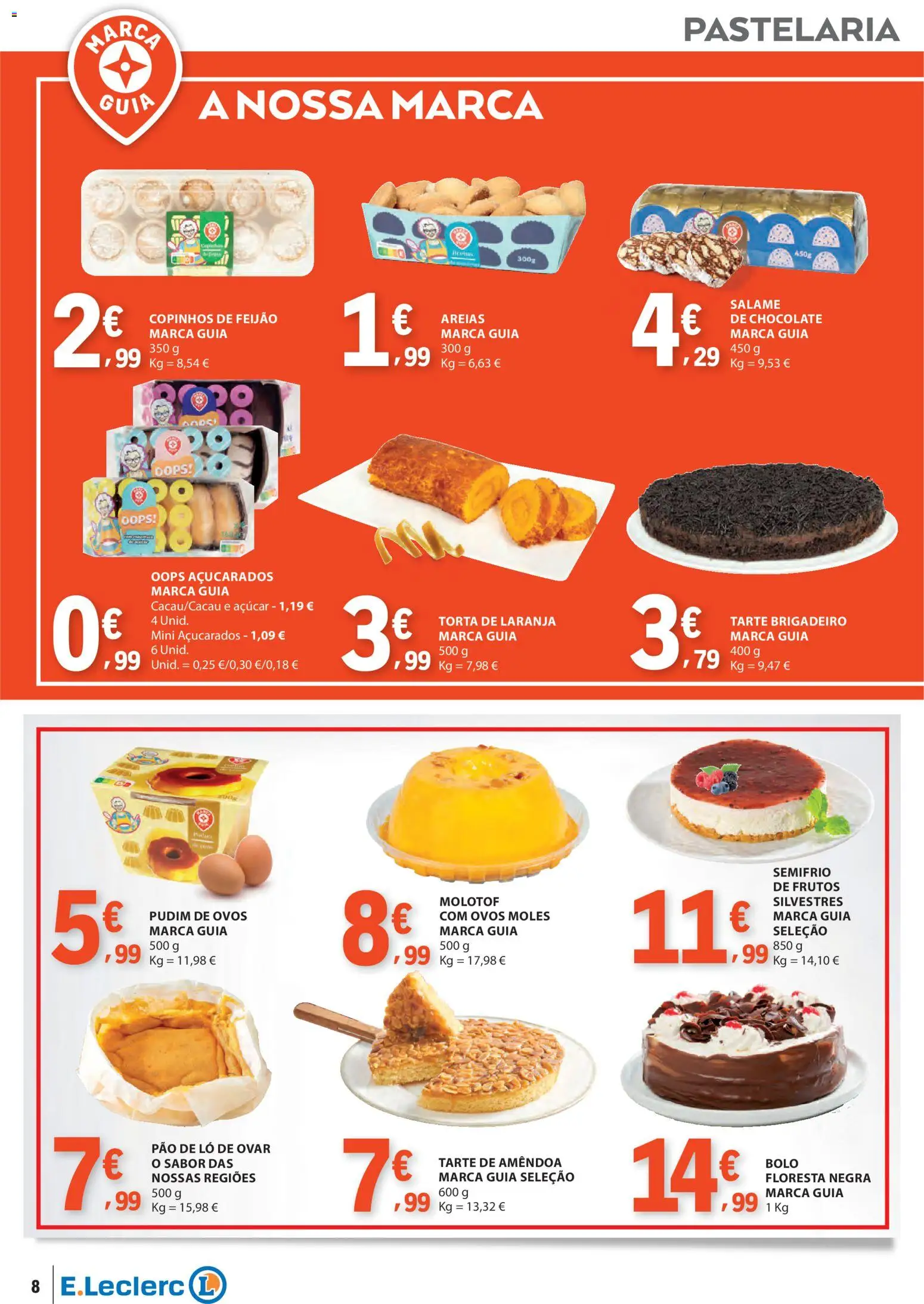 E.Leclerc folheto Especial Marca Guia │ válido de 17.03.2026 | Página: 8 | Produtos: Bolo, Ovos, Chocolate, Tarte
