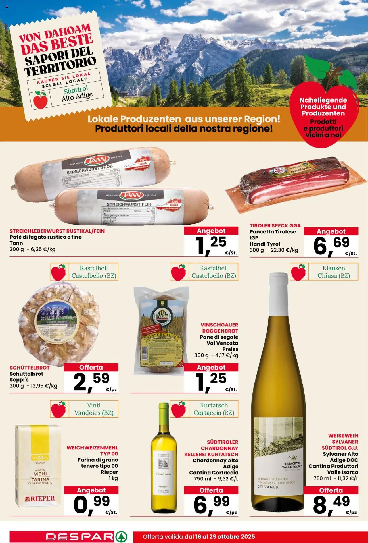 Volantino Despar del 16.10.2025 | Pagina: 12 | Prodotti: Speck, Pane, Pancetta, Farina