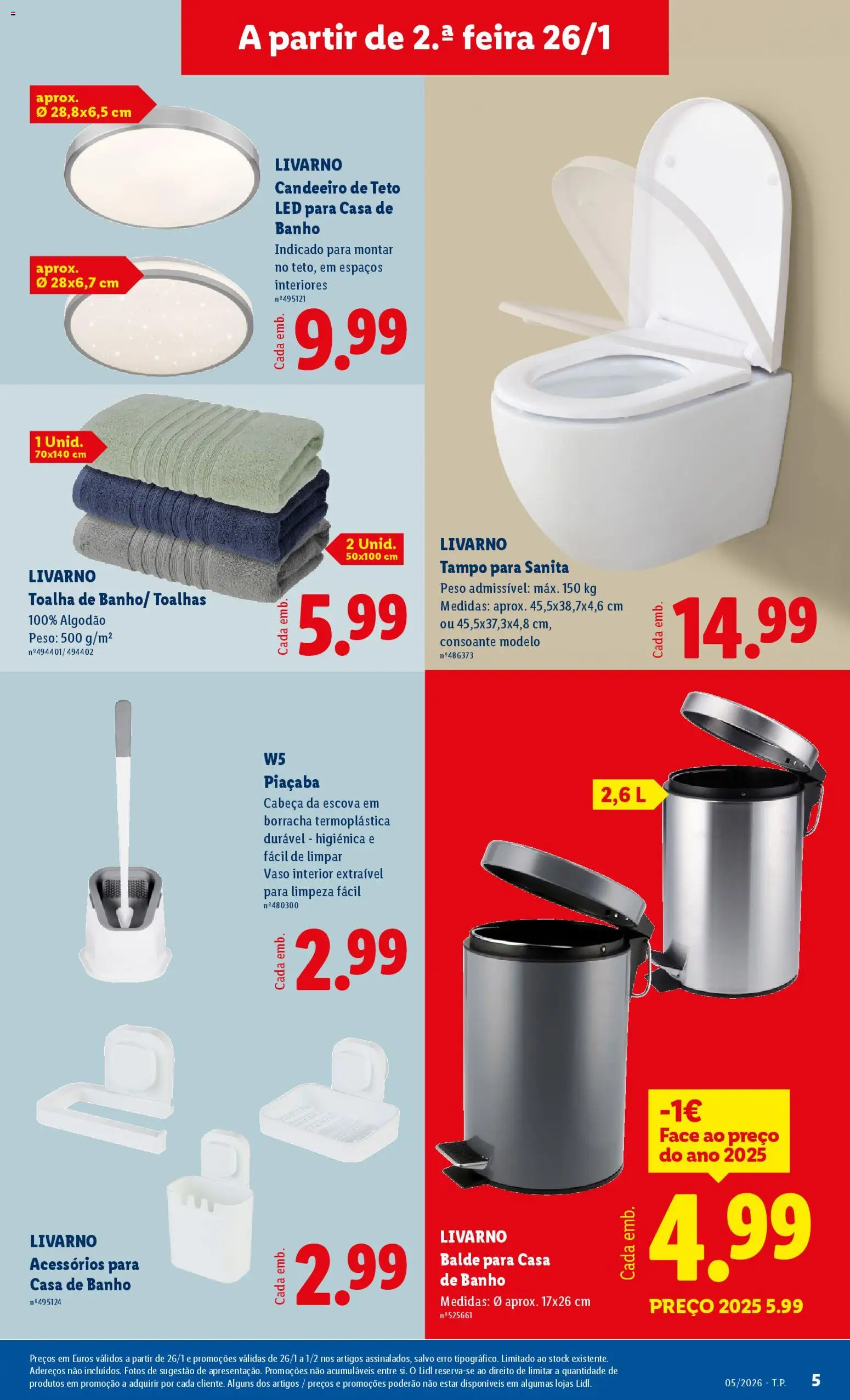 Lidl Novidades │ válido de 26.01.2026 | Página: 5 | Produtos: Candeeiro, Balde, Banho, Vaso