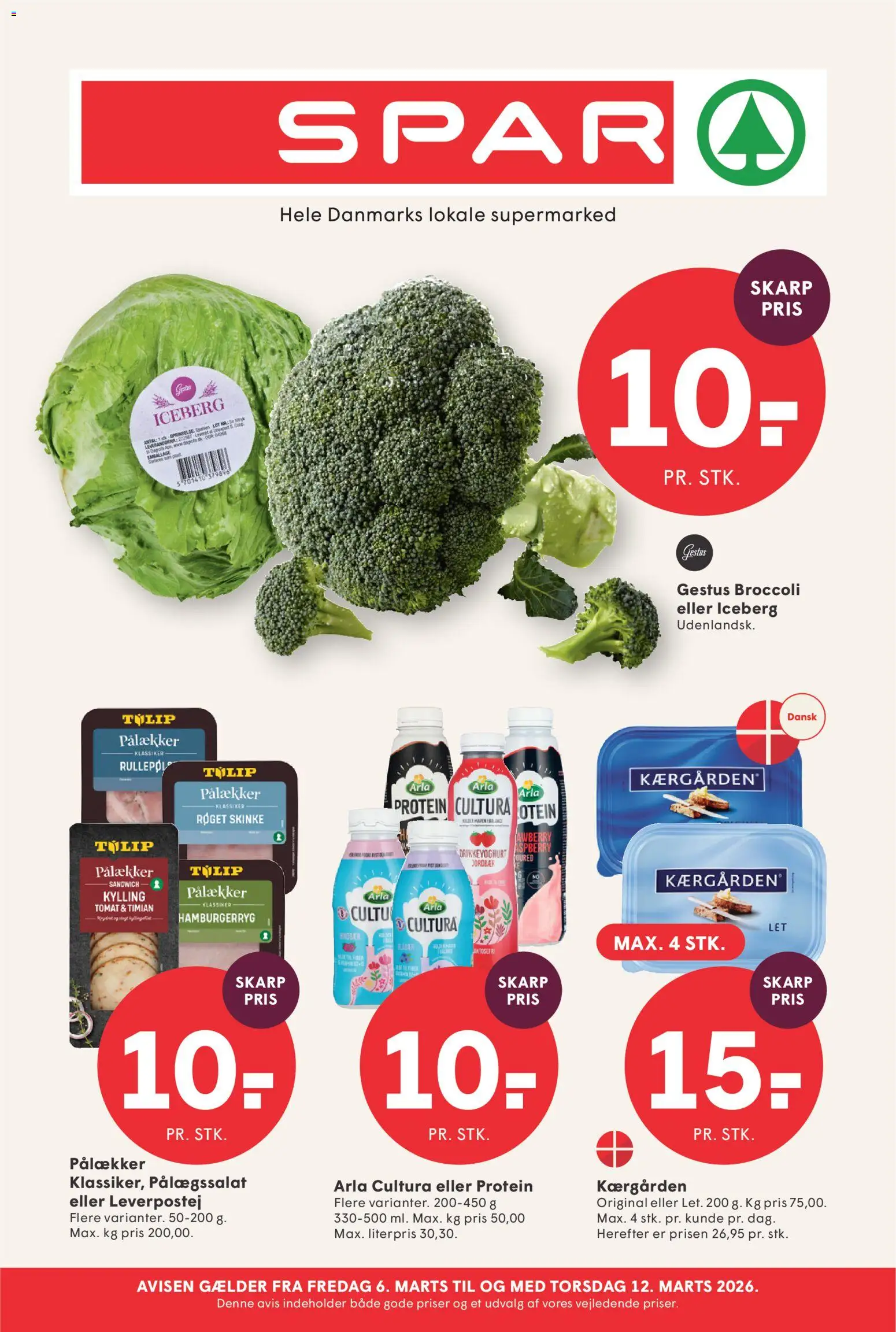 Spar tilbudsavis – gyldig fra 06.03.2026 | Side: 1 | Produkter: Jordbær, Broccoli, Leverpostej, Hamburgerryg