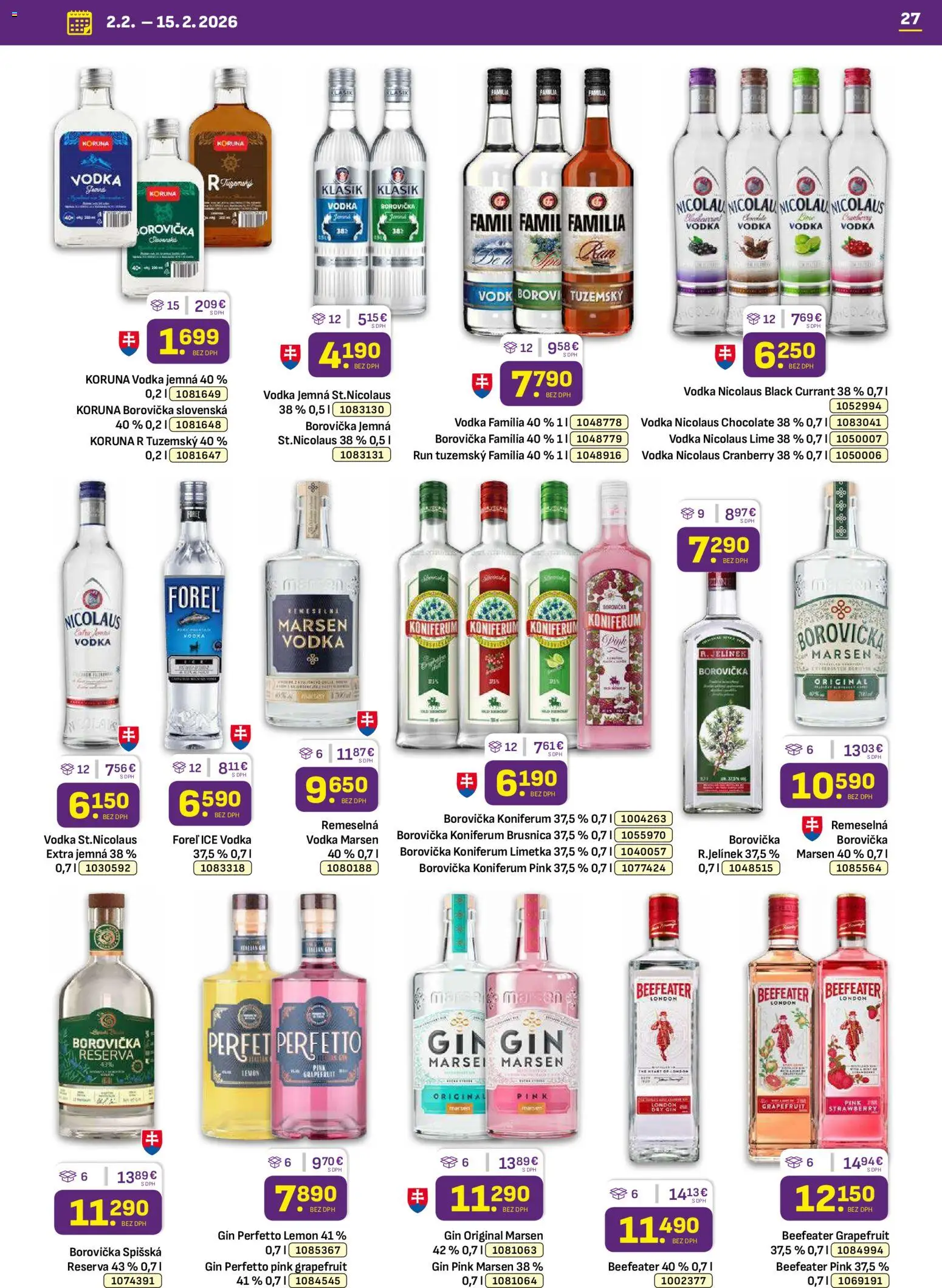 Nové Libex akcie – leták je platný od 02.02.2026 | Strana: 27 | Produkty: Beefeater, Borovička, Gin, Grapefruit