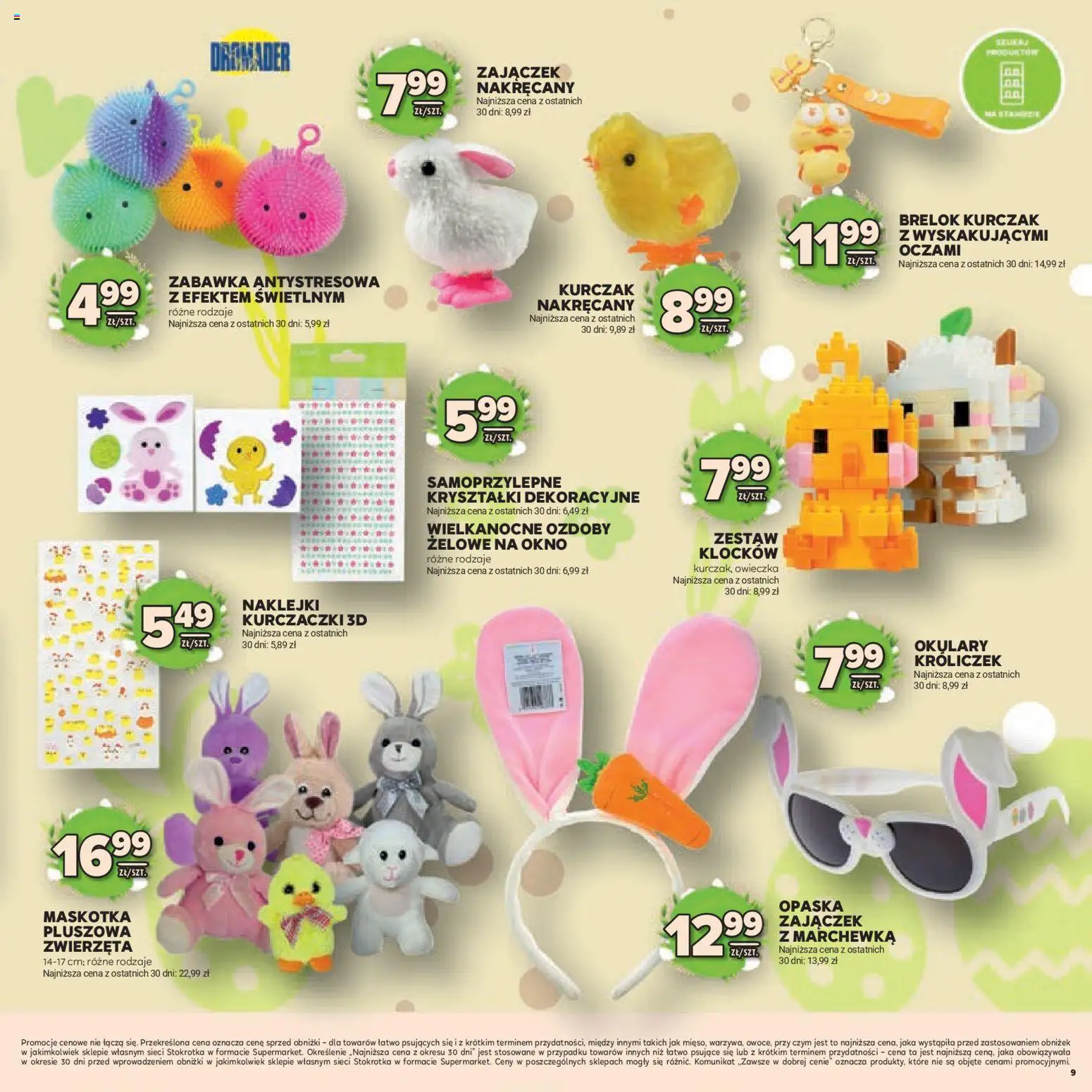 Stokrotka gazetka - Wielkanoc od 19.03.2026 | Strona: 9 | Produkty: Kurczak, Okulary, Naklejki, Marchewka