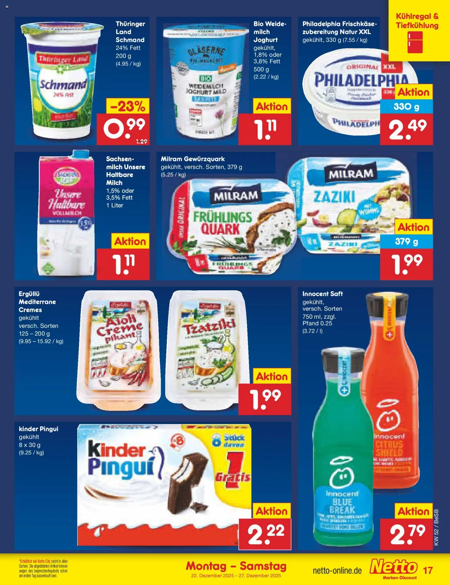 Netto Marken-Discount Prospekt 	 – gültig ab 22.12.2025 | Seite: 17 | Produkte: Quark, Joghurt, Philadelphia, Frischkase