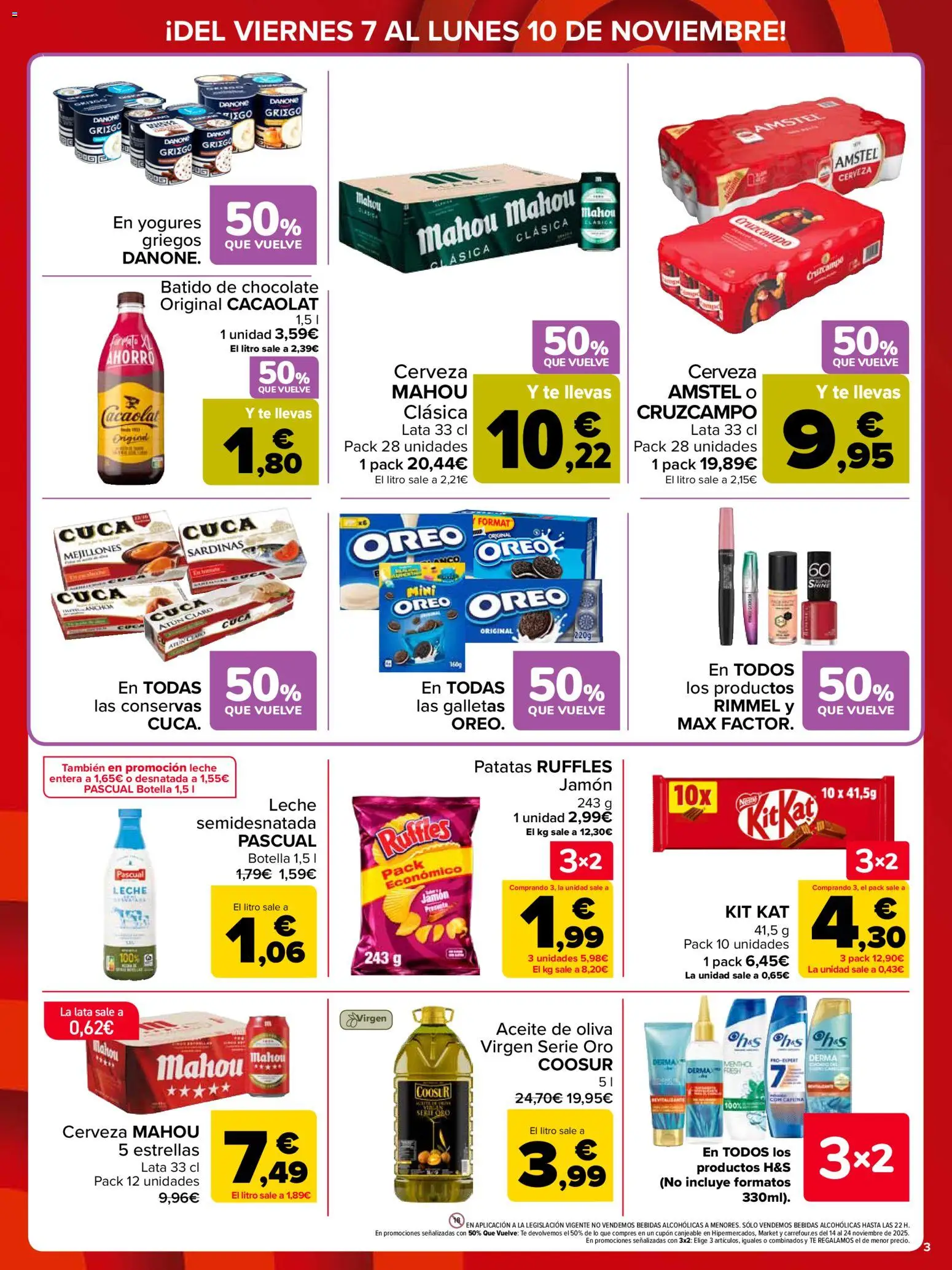 Carrefour Juguetes │ válido desde el 07.11.2025 | Página: 3 | Productos: Leche, Aceite, Galletas, Atún claro