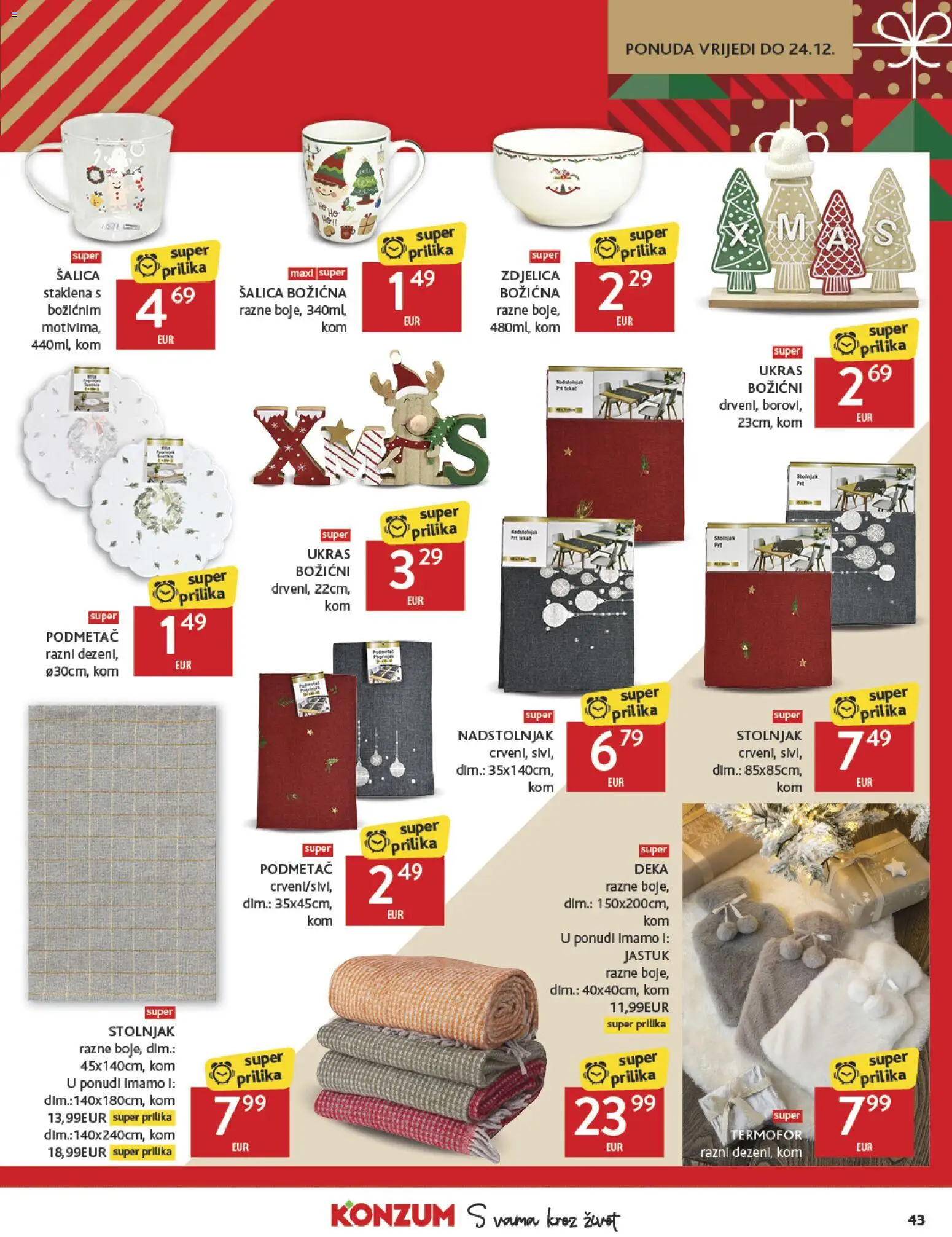 Konzum katalog | vrijedi od 26.11.2025 | Stranica: 43 | Proizvodi: Jastuk, Stolnjak, Šalica, Deka