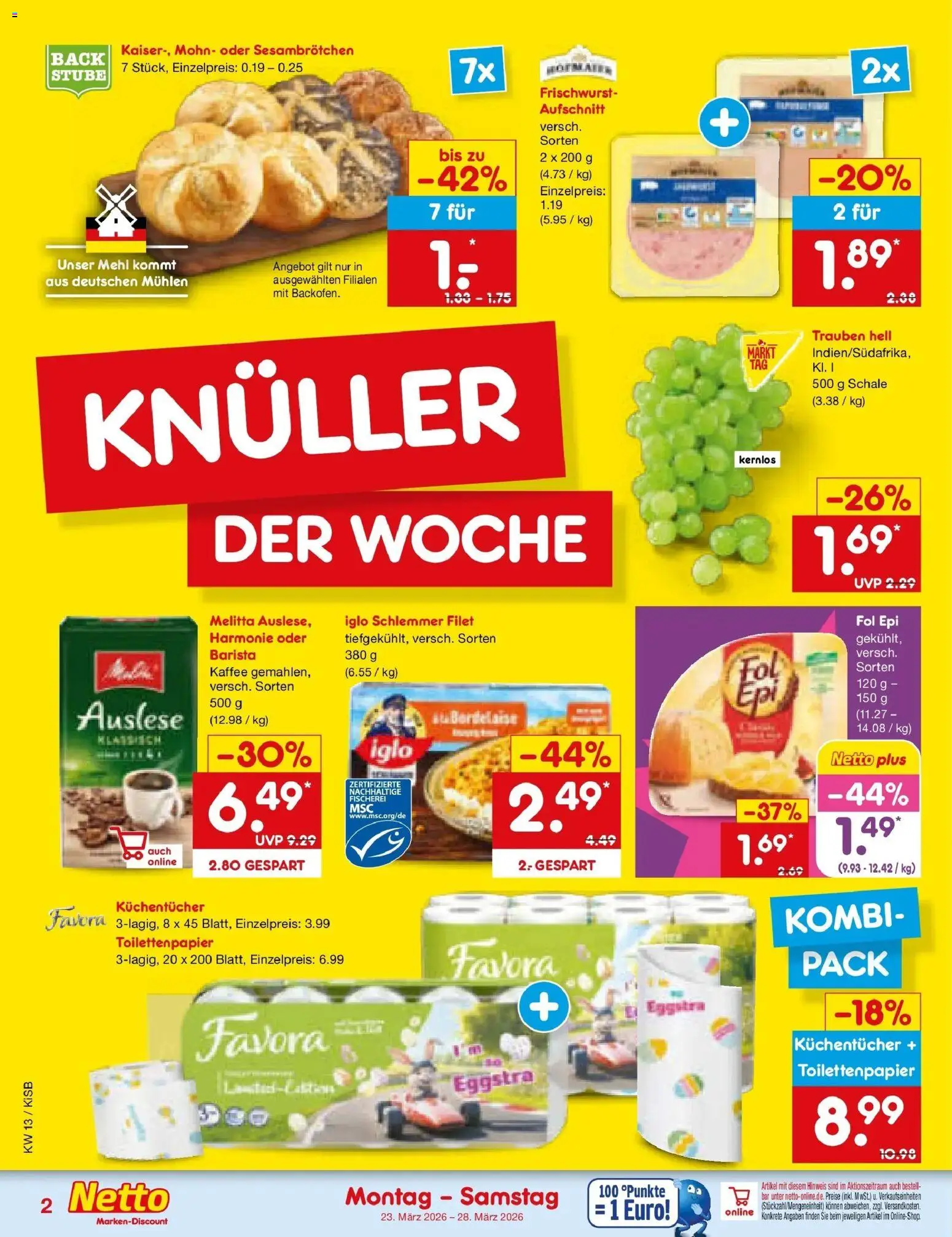 Netto Marken-Discount Prospekt Bad Friedrichshall	 – gültig ab 23.03.2026 | Seite: 2 | Produkte: Melitta, Mehl, Trauben, Kaffee