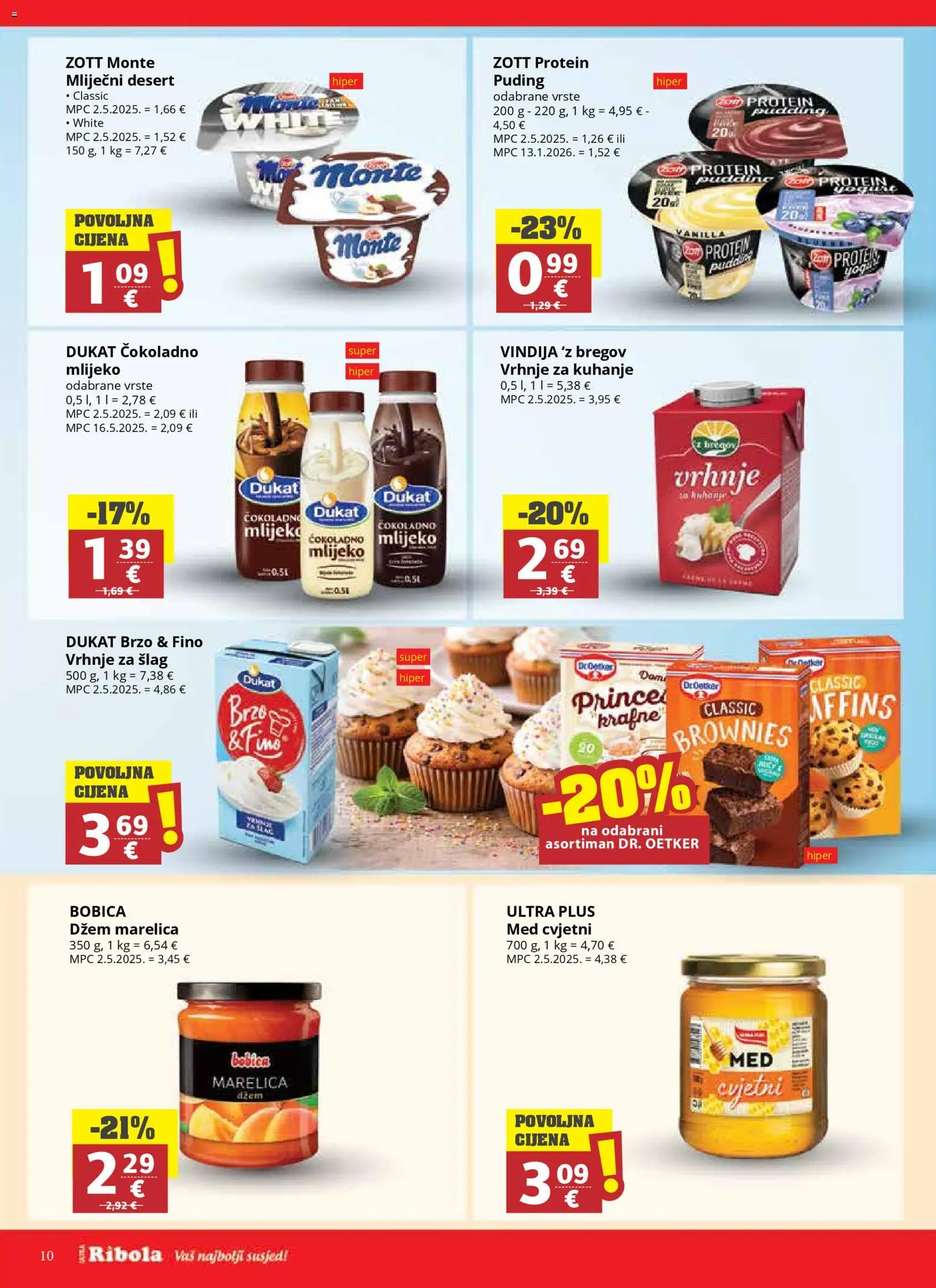 Ribola katalog | vrijedi od 15.04.2026 | Stranica: 10 | Proizvodi: Med, Vrhnje za kuhanje, Mlijeko, Puding