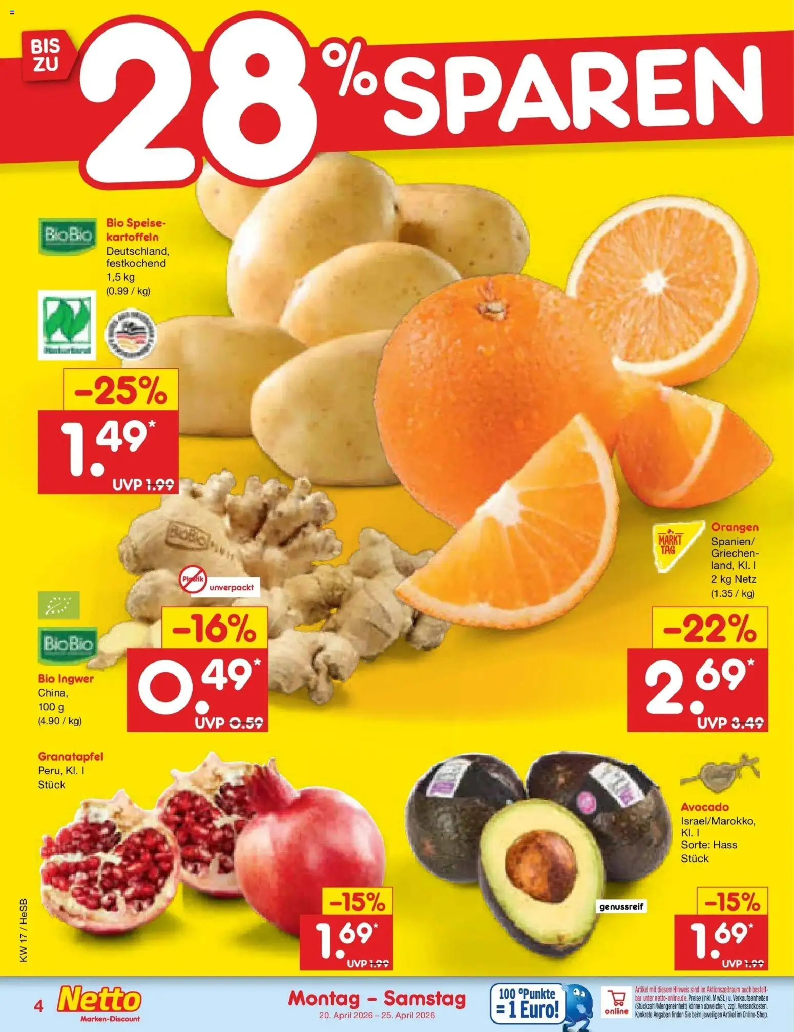 Netto Marken-Discount Prospekt Hamburg	 – gültig ab 20.04.2026 | Seite: 6 | Produkte: Granatapfel, Orangen, Avocado, Kartoffeln