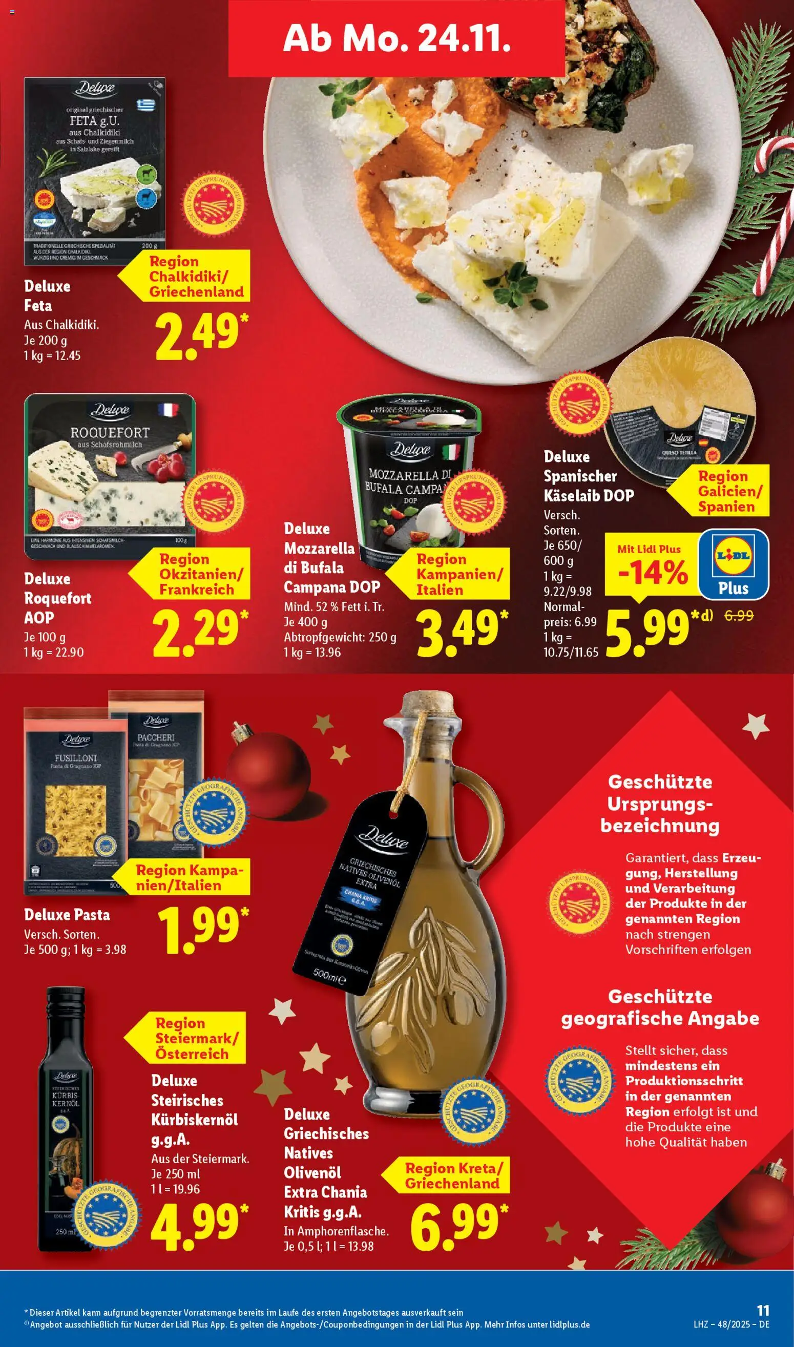 Lidl - Prospekt – gültig ab 24.11.2025 | Seite: 13 | Produkte: Mozzarella, Olivenol, Kürbis, Pasta