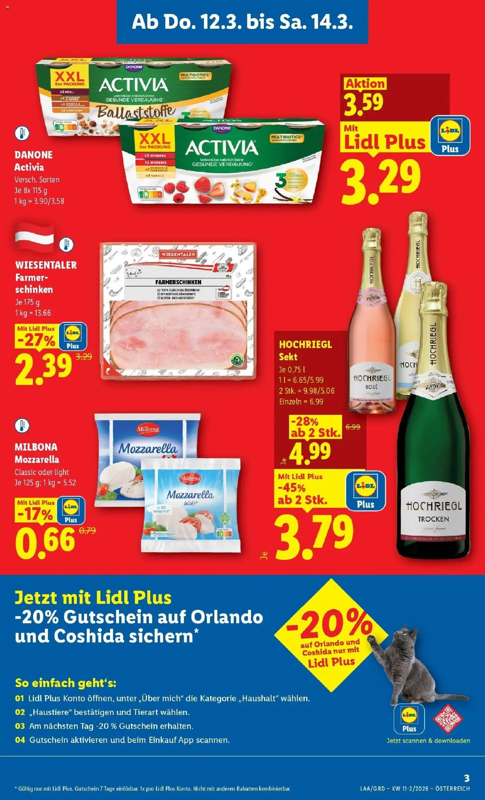 Lidl Flugblatt - Wien, Langenzersdorf, Zwettl gültig ab 12.03.2026 | Seite: 3 | Produkte: Pfirsich, Himbeere, Schinken