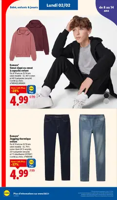 LIDL - Prévisualisation de Sweat zippé ou sweat à capuche enfant, Du 8/10 ans au 12/14 ans selon modèle - Ex. 60% coton et 40% polyester (recyclé) L'unité au choix. valide à partir de 29.01.2026 | Page: 58 | Produits: Coton, Jouets, Sweat à capuche