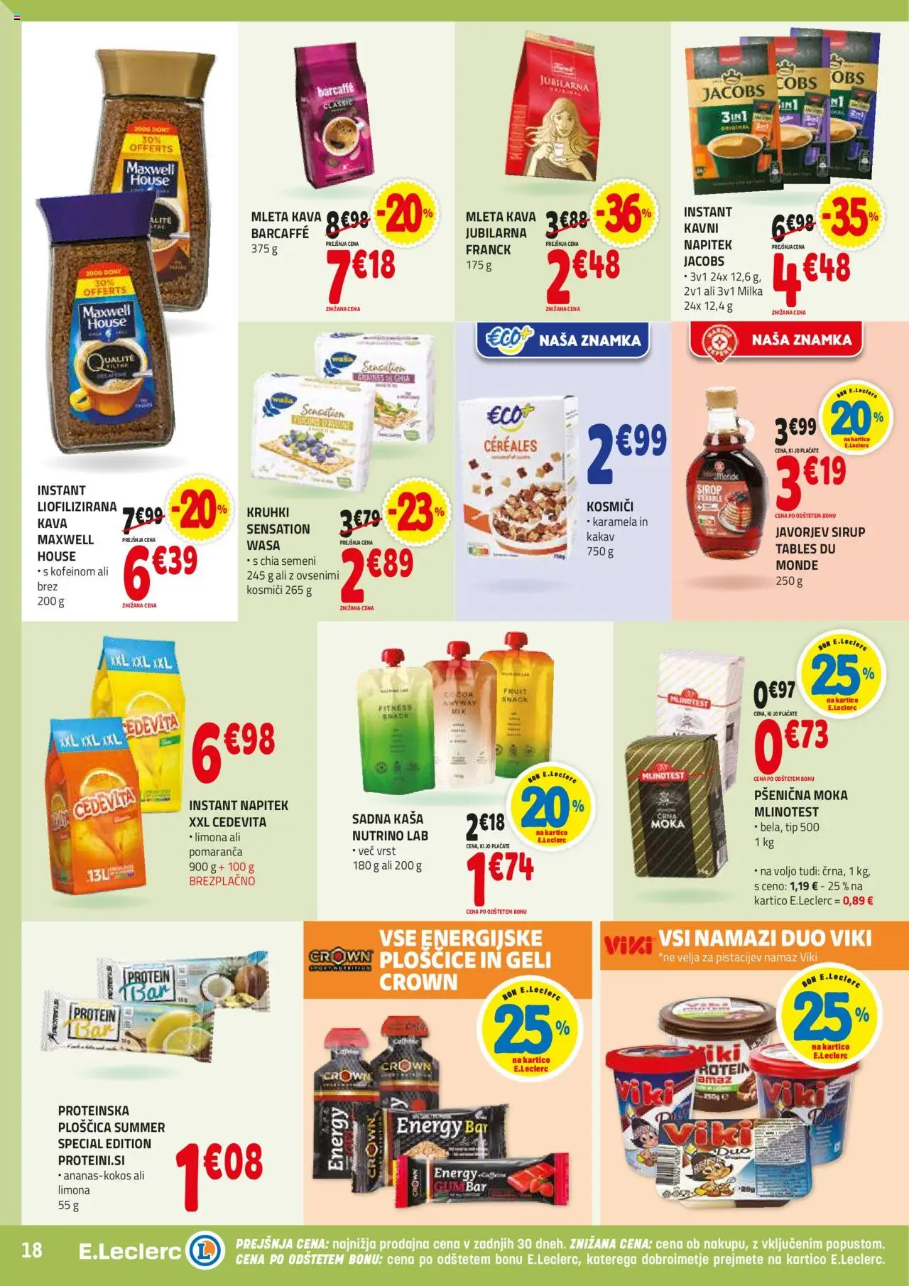 E.leclerc katalog │ velja od 20.08.2025 | Stran: 18 | Izdelki: Moka, Namaz, Ploščice, Kosmici