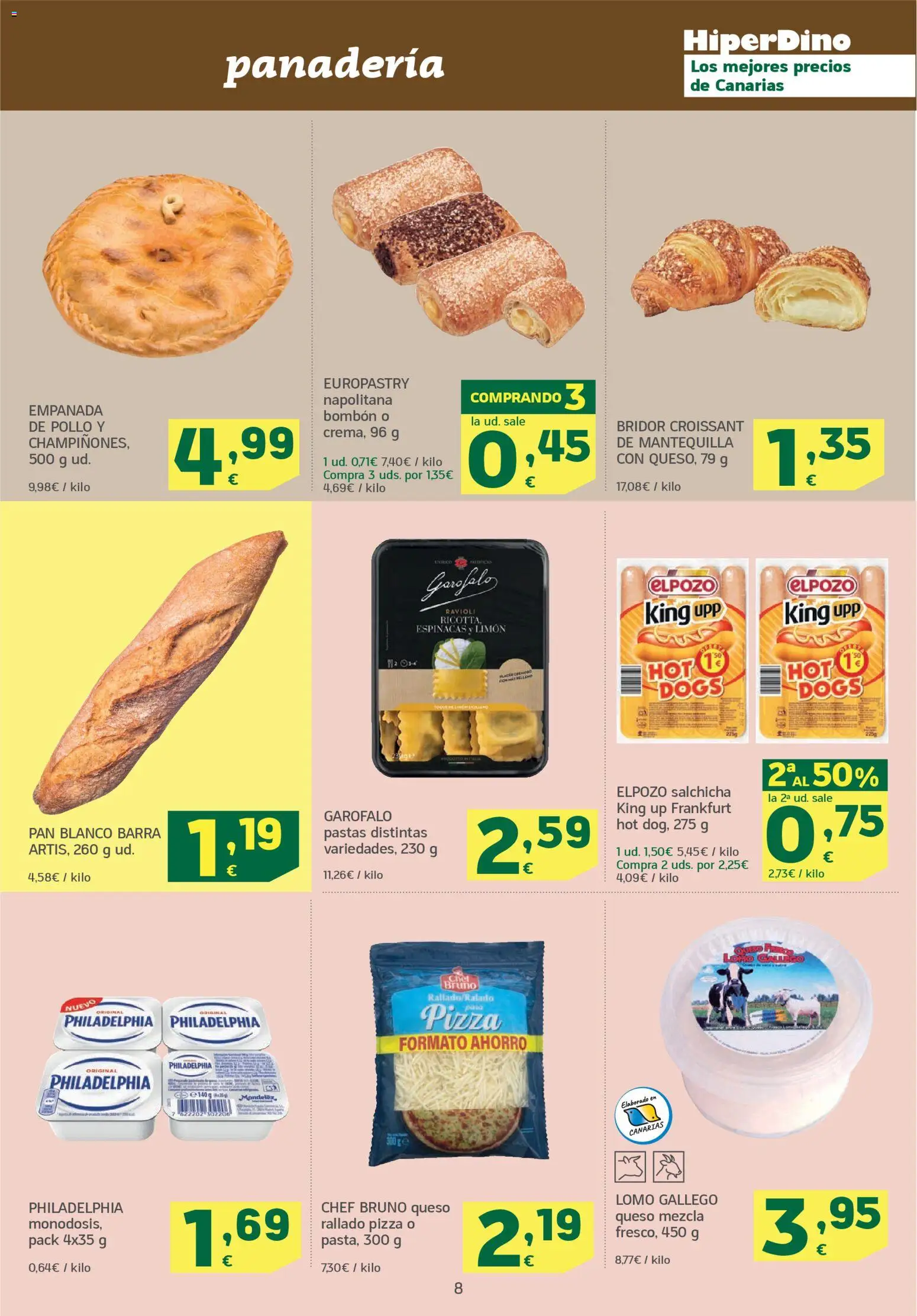 HiperDino folleto │ válido desde el 11.11.2025 | Página: 8 | Productos: Queso, Pan, Pizza, Croissant