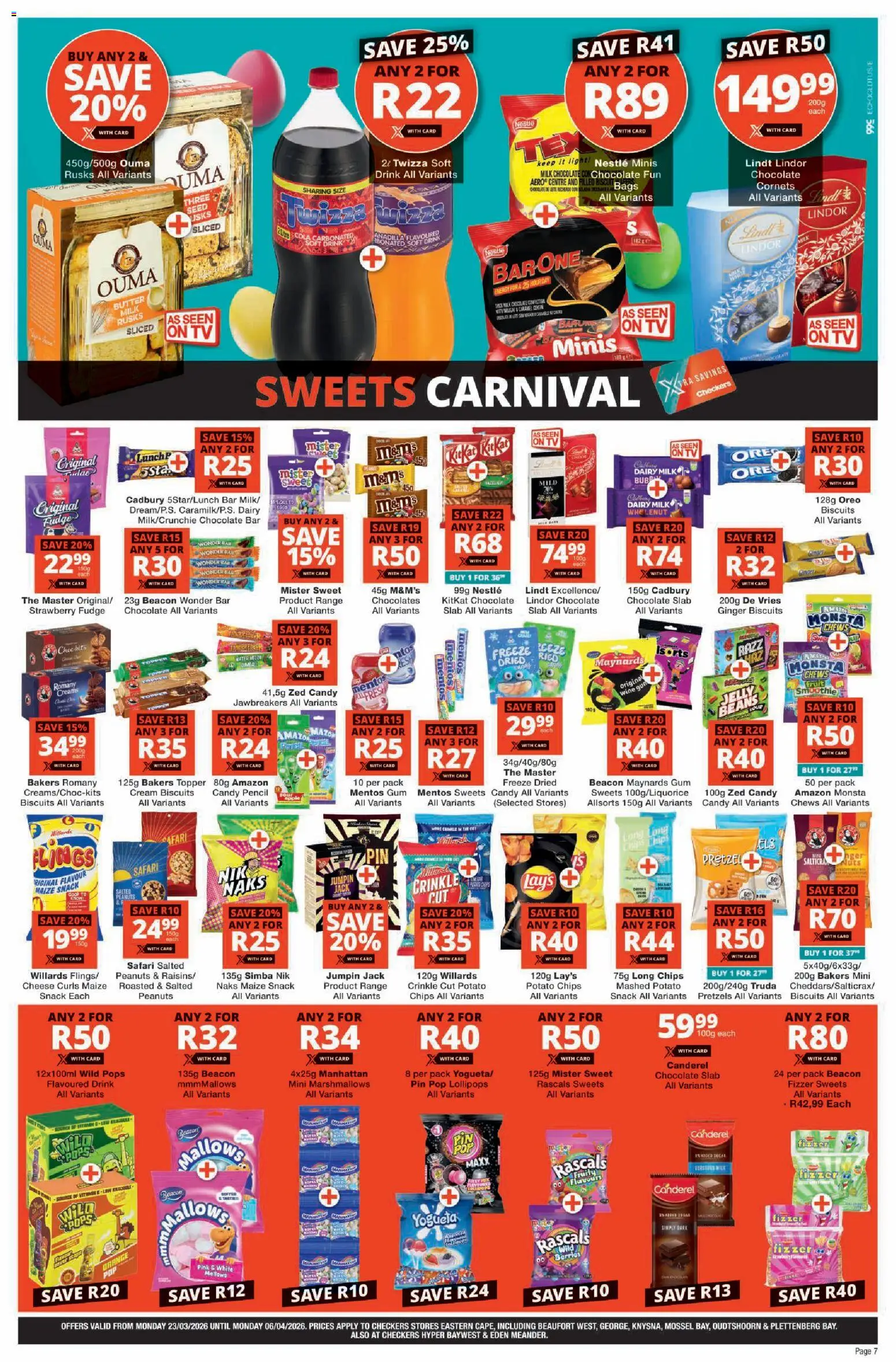 New Checkers catalogue – valid from 23.03.2026 | Page: 7 | Products: TV, Biscuits, Water, Fruit