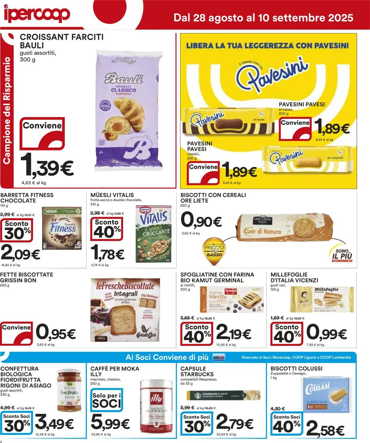Volantino Ipercoop del 28.08.2025 | Pagina: 2 | Prodotti: Caffè, Biscotti, Frutta, Fette biscottate
