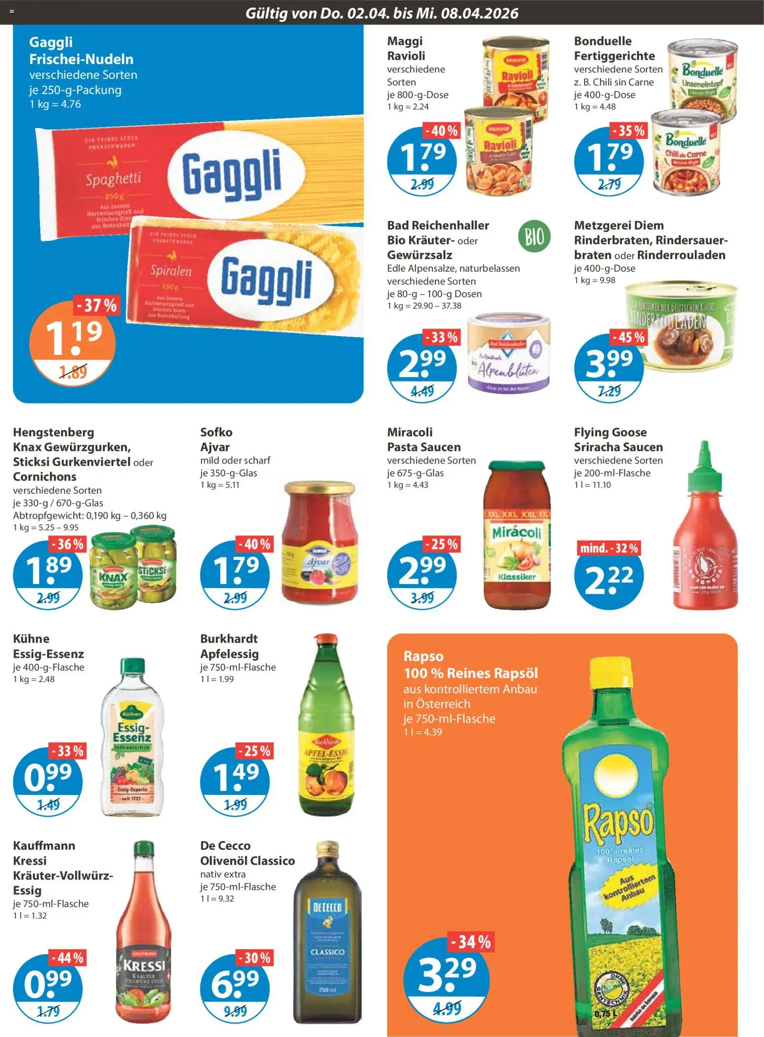 V-Markt Schwaben / Oberbayern – gültig ab 02.04.2026 | Seite: 8 | Produkte: Rinderrouladen, Essig, Olivenol, Fertiggerichte