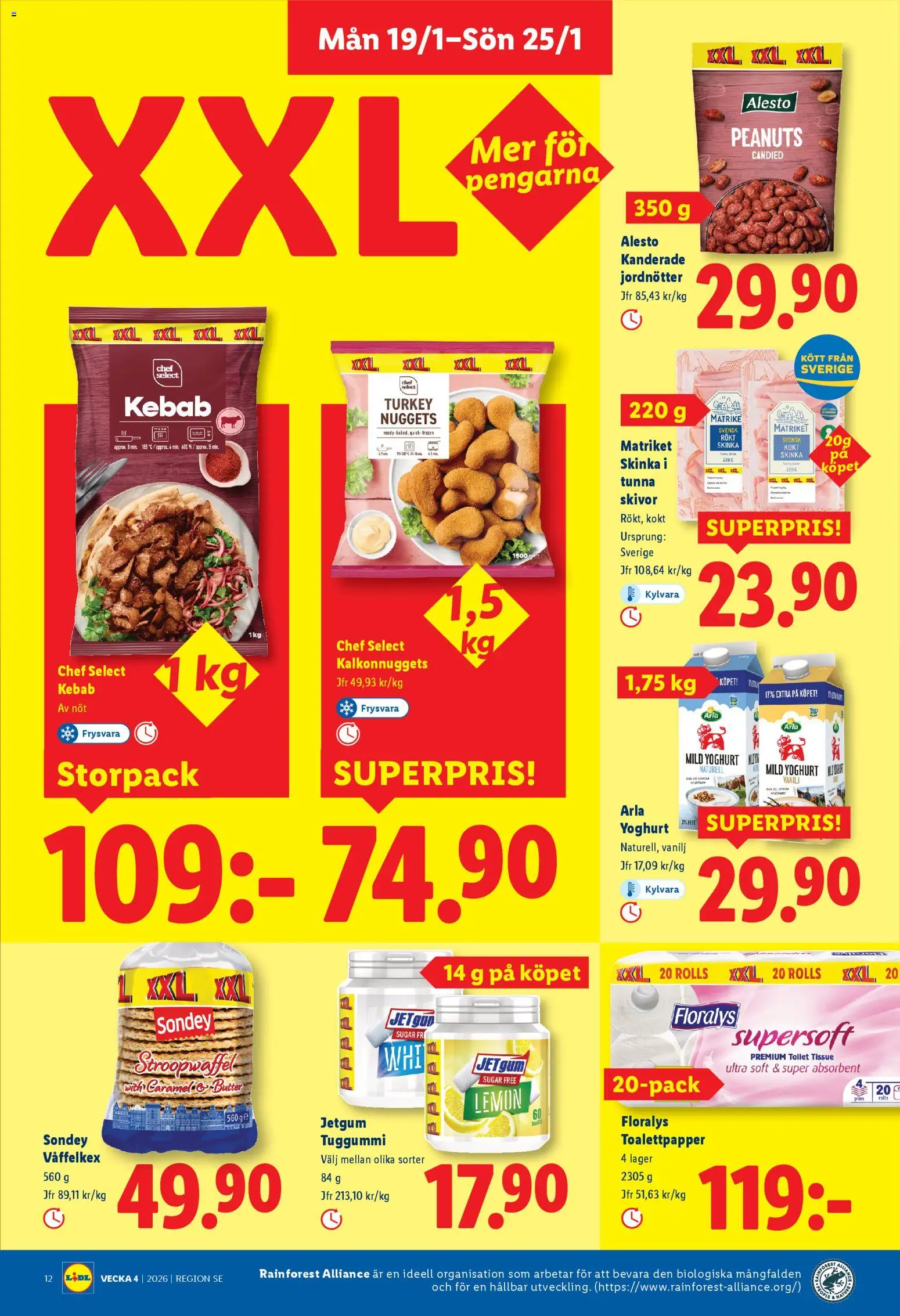 Lidl reklamblad aktuell från 19.01.2026 | Sida: 14 | Produkter: Jordnötter, Yoghurt, Skinka, Tuggummi