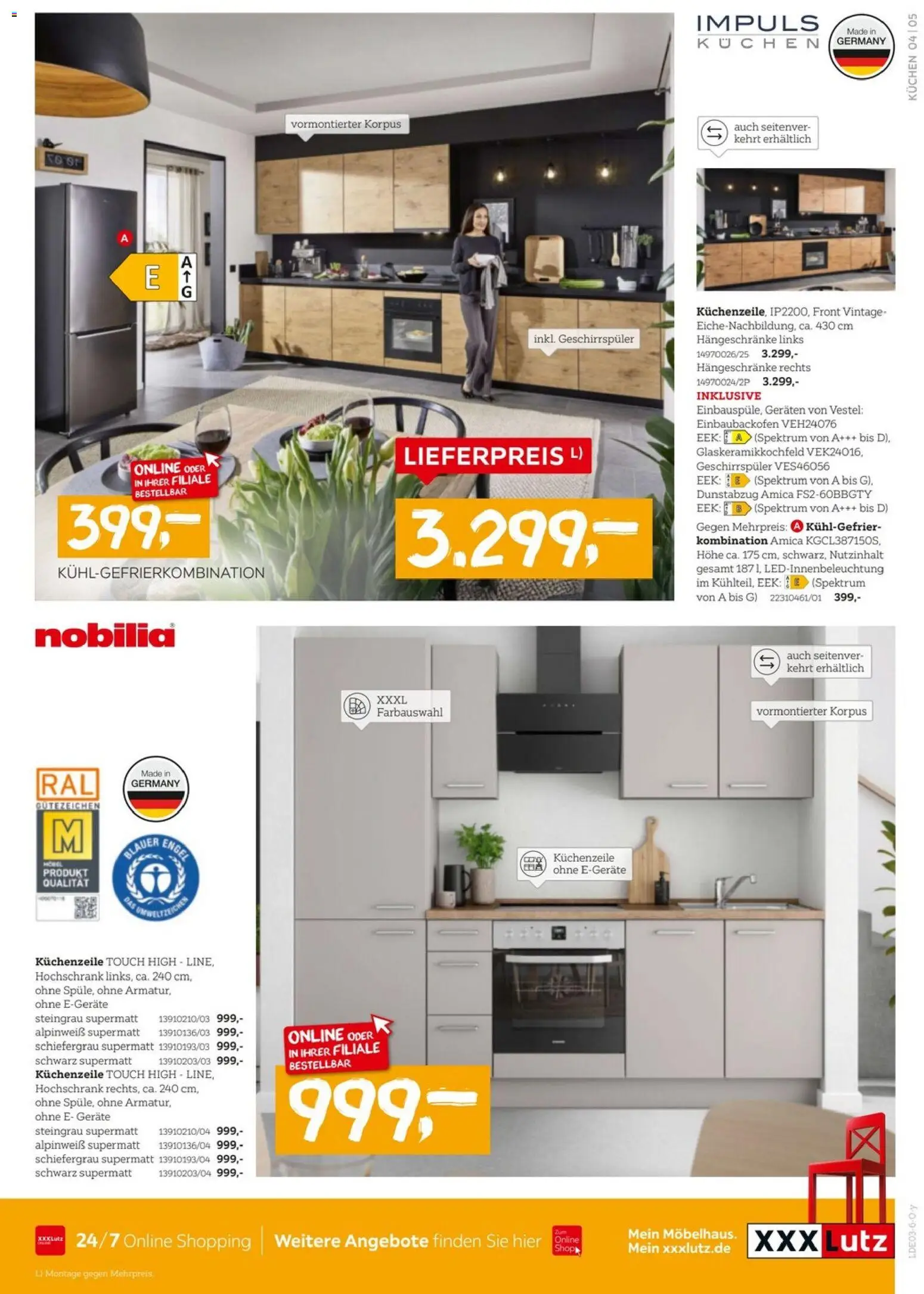 XXXL Lutz Küchen-Preishits – gültig ab 08.03.2026 | Seite: 5 | Produkte: Geschirrspüler, Hochschrank, Dunstabzug, Kühlgefrierkombination