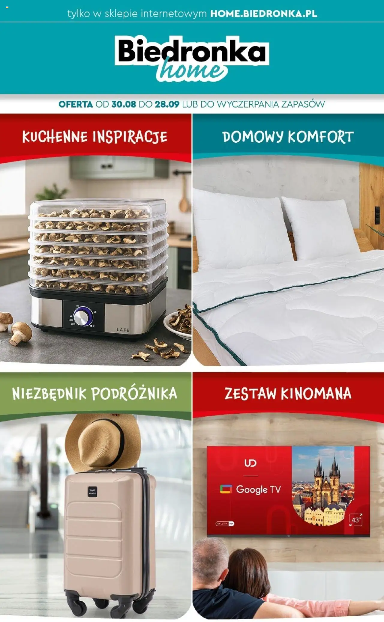 Biedronka gazetka - Home od 30.08.2025 | Strona: 1 | Produkty: Telewizor, Walizka, Kołdra