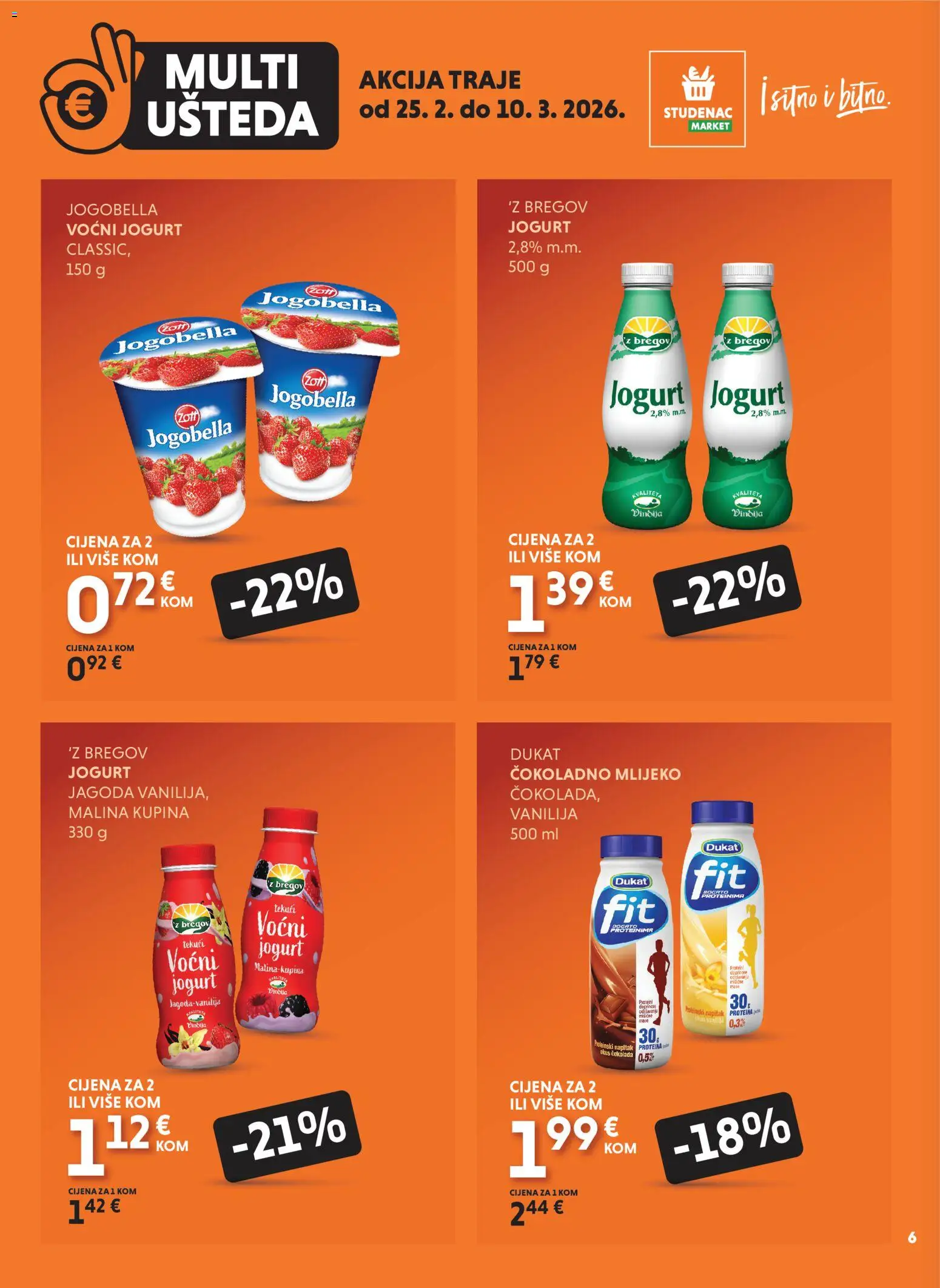 Studenac katalog | vrijedi od 25.02.2026 | Stranica: 6 | Proizvodi: Mlijeko, Jogurt, Čokolada, Voćni jogurt