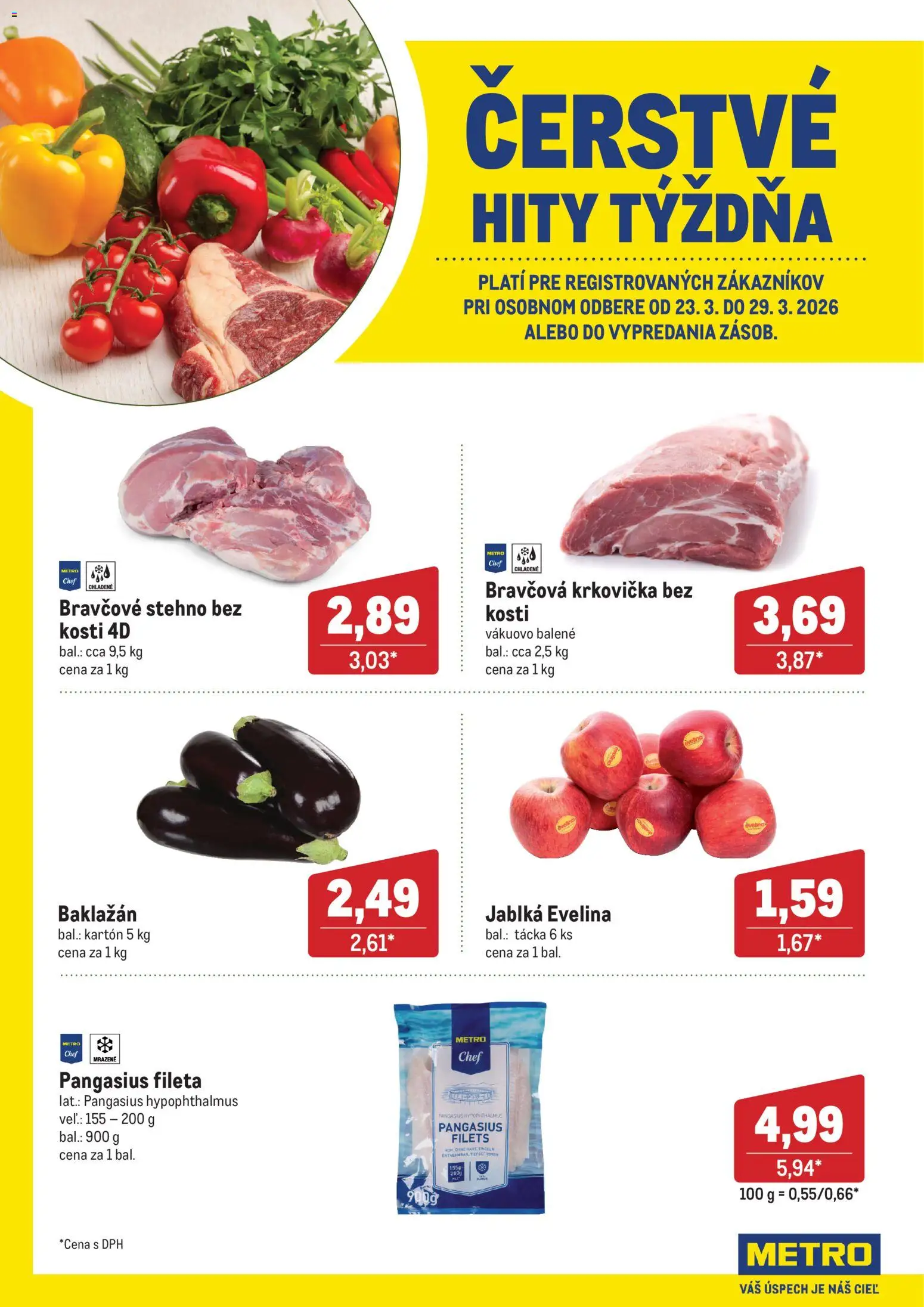 Nové Metro akcie – leták je platný od 23.03.2026 | Strana: 1 | Produkty: Jablká, Bravčová krkovička, Bravčové stehno, Krkovička