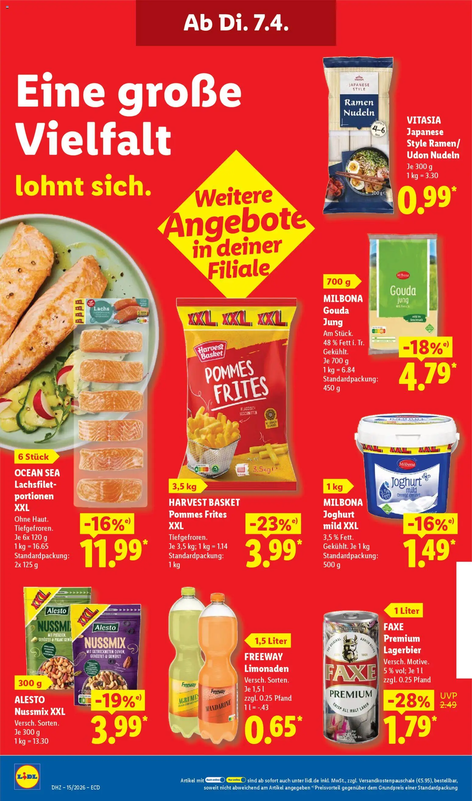 Lidl Prospekt – gültig ab 07.04.2026 | Seite: 16 | Produkte: Gouda, Pommes frites, Lachs, Nudeln