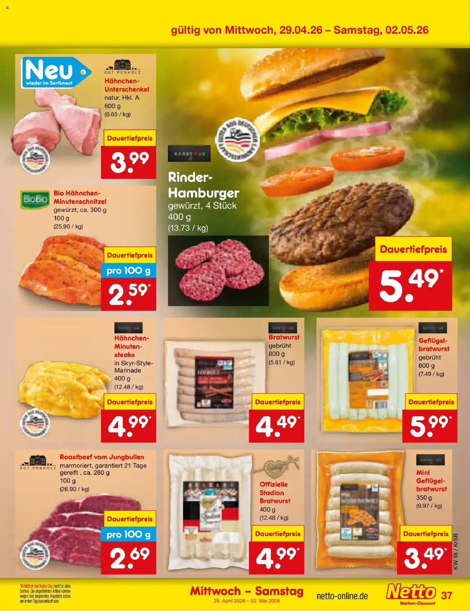 Netto Marken-Discount Prospekt Jüchen	 – gültig ab 27.04.2026 | Seite: 51 | Produkte: Hahnchen, Bratwurst, Roastbeef