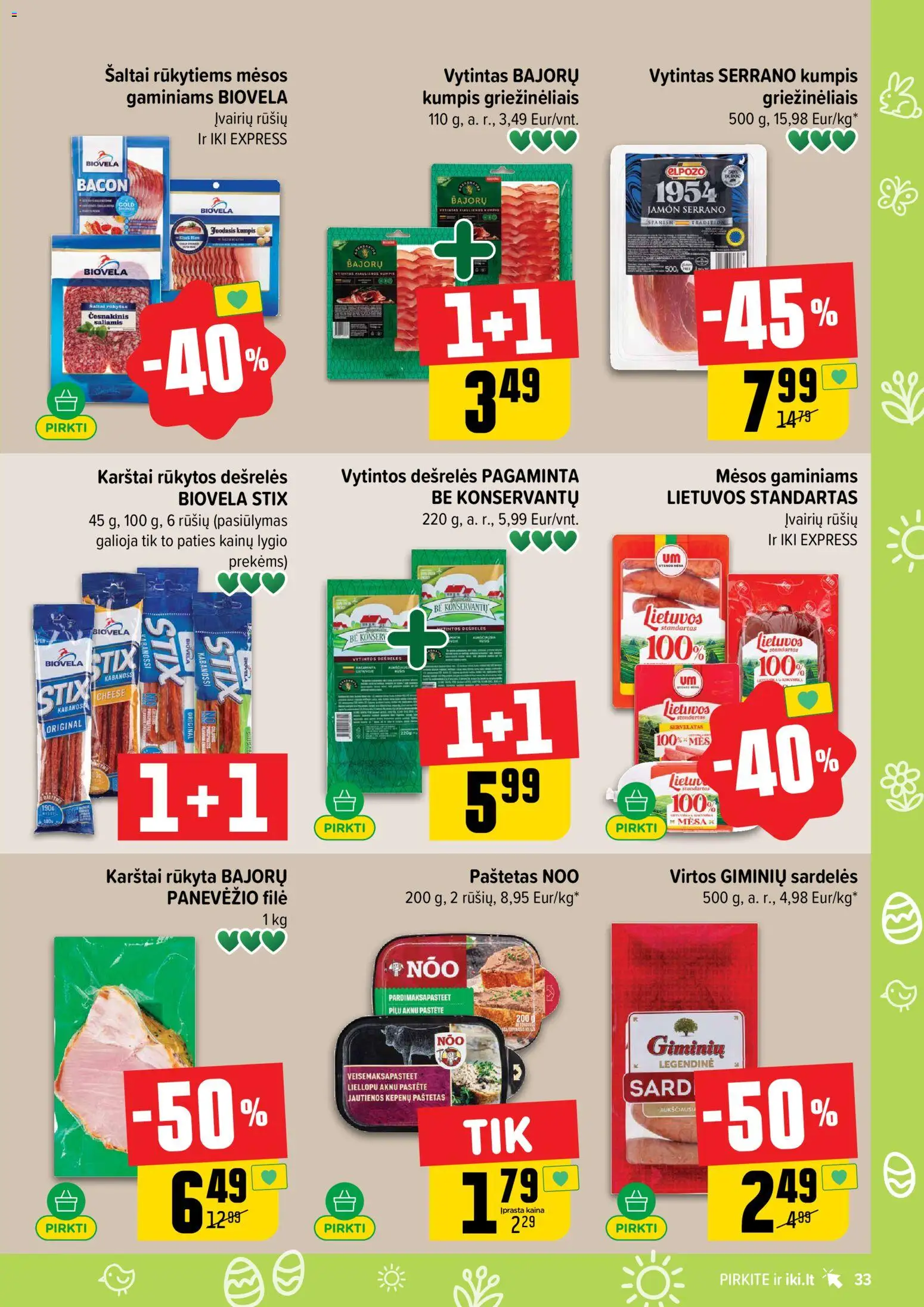 IKI akcijos nuo 30.03.2026 | Puslapis: 33 | Prekių: Sardelės, Jautienos, Dešrelės, Kumpis