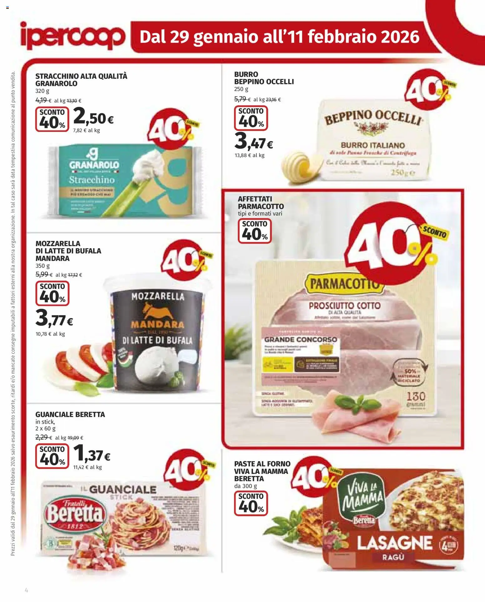 Volantino Ipercoop del 29.01.2026 | Pagina: 4 | Prodotti: Burro, Data, Stracchino, Guanciale