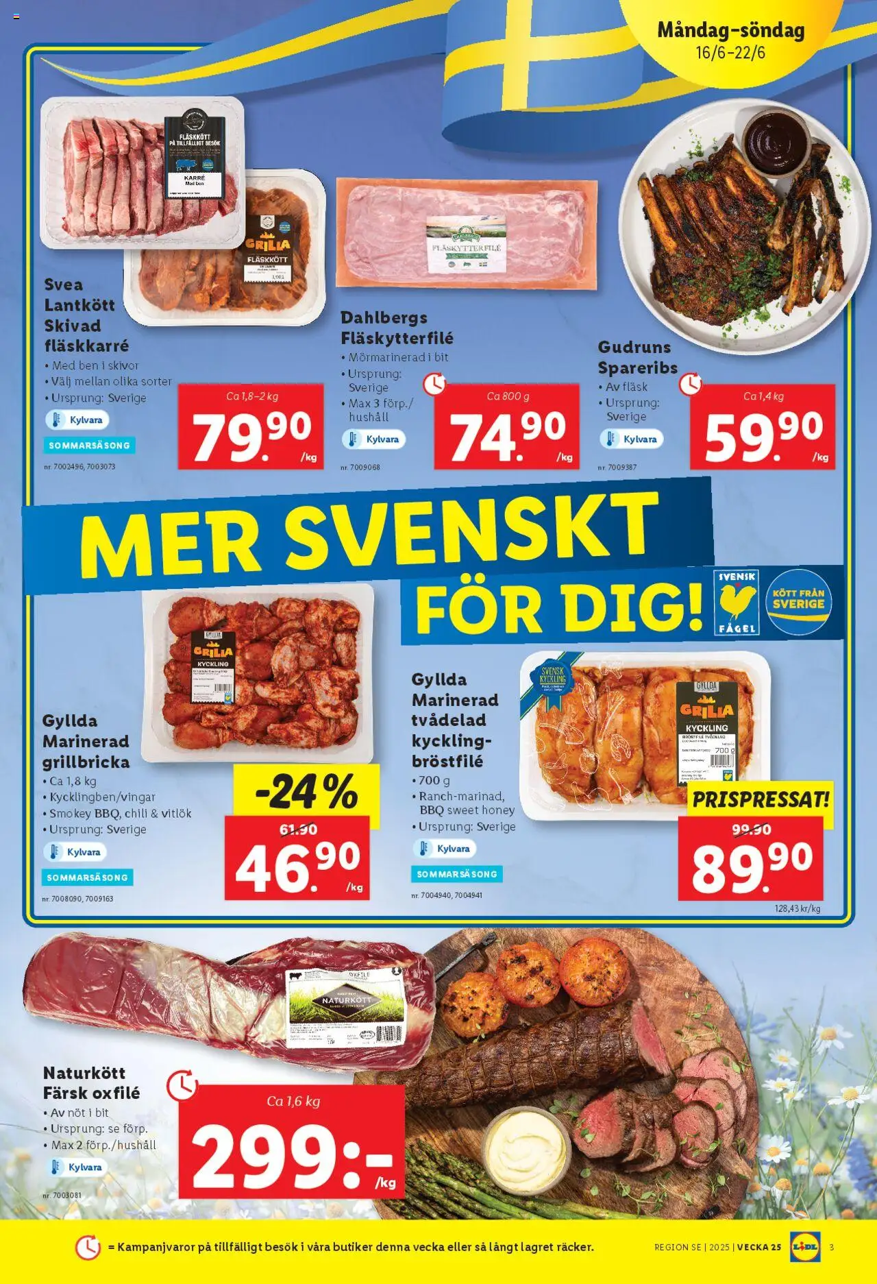 Lidl reklamblad aktuell från 16.06.2025 | Sida: 3 | Produkter: Fläskytterfilé, Vitlök, Oxfilé, Fläsk