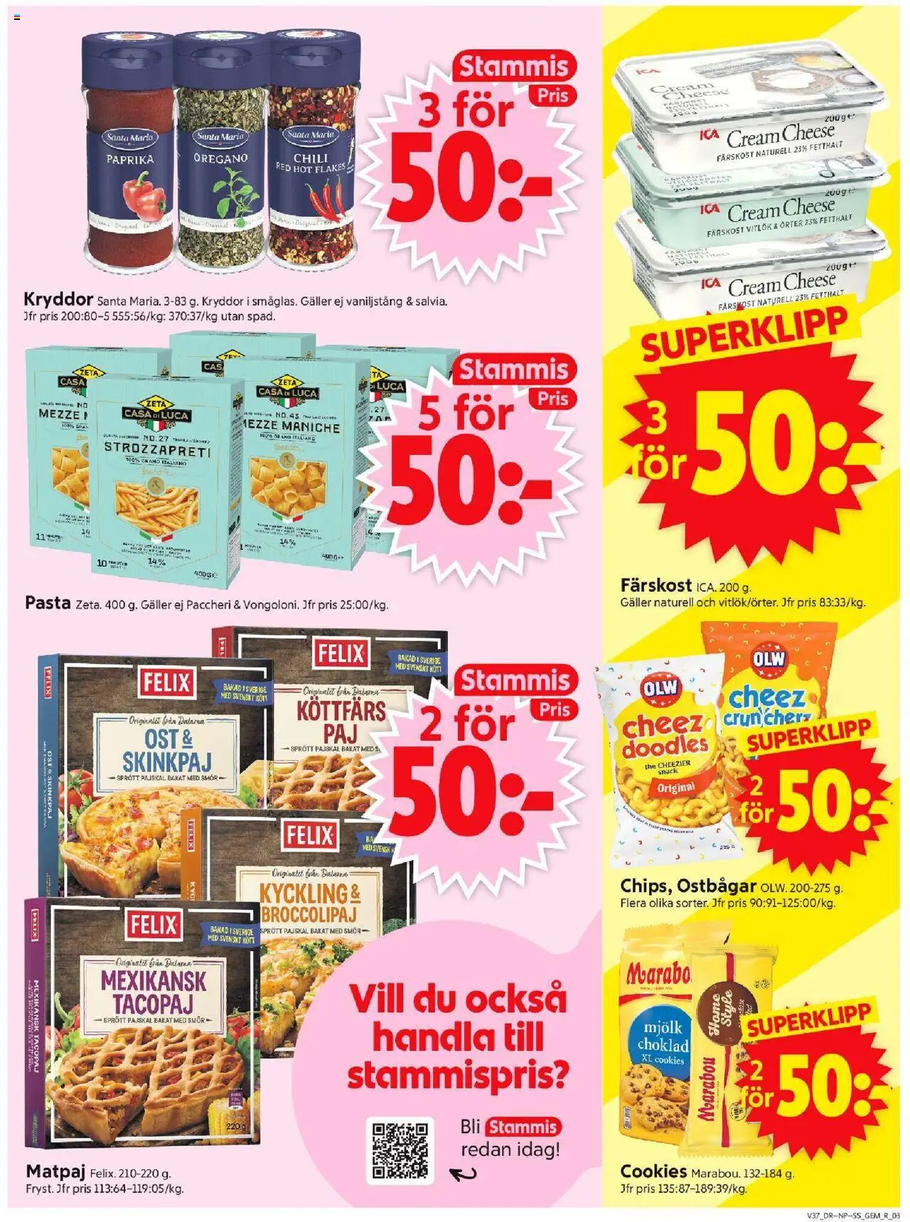 ICA Supermarket reklamblad aktuell från 08.09.2025 | Sida: 3 | Produkter: Ostbågar, Mjölk, Vaniljstång, Choklad